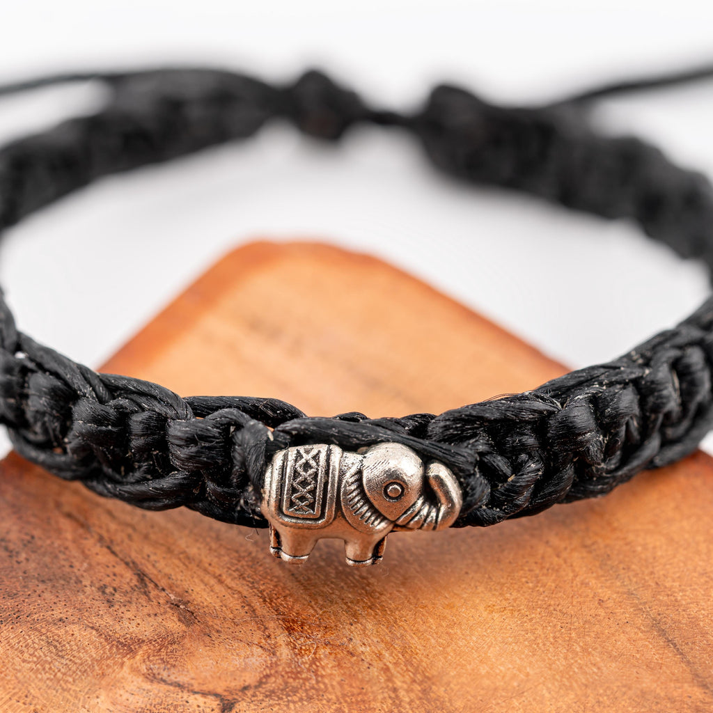 Handwoven Elephant Bracelet – Adjustable Unisex Braided Cord with Silver Charm