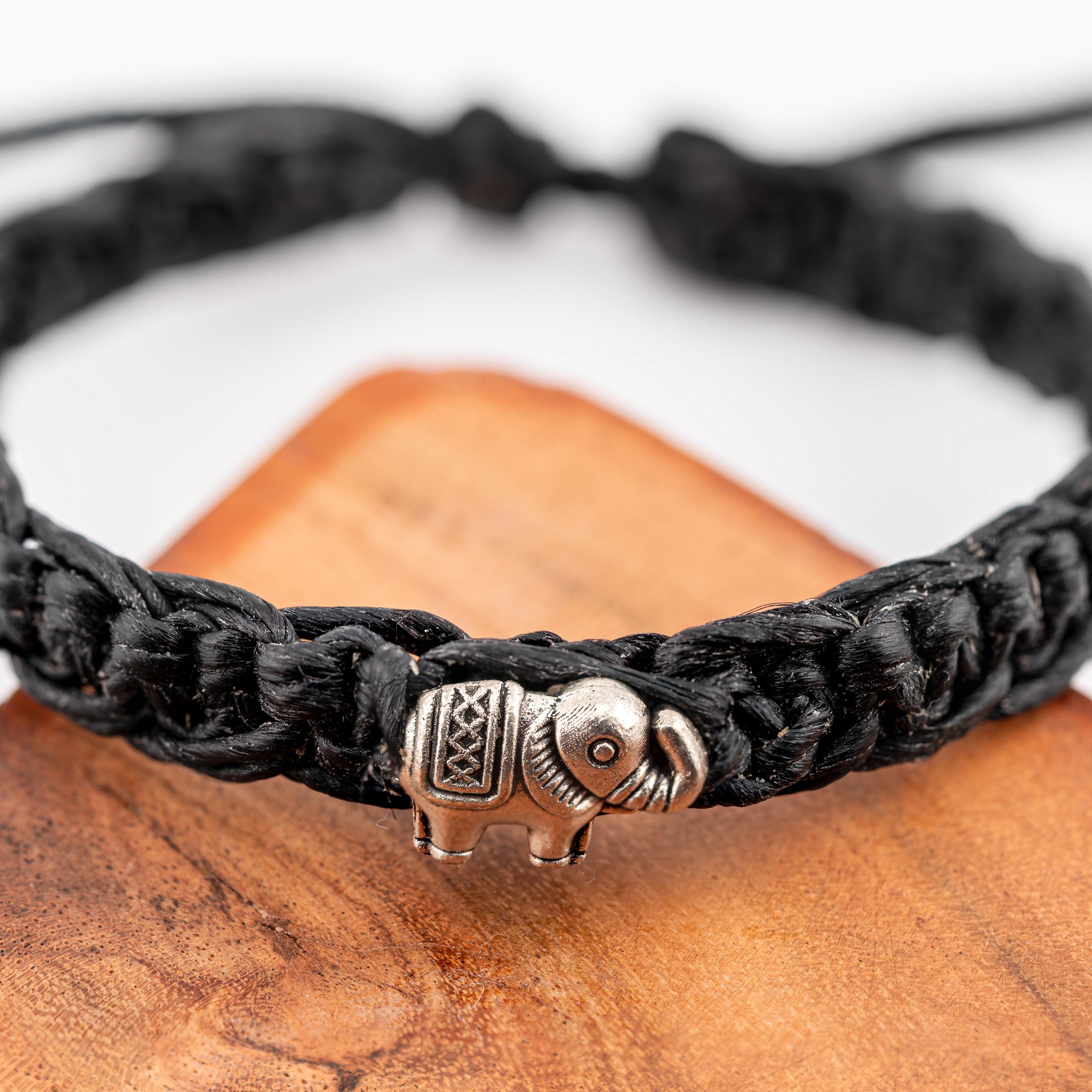 Handwoven Elephant Bracelet – Adjustable Unisex Braided Cord with Silver Charm