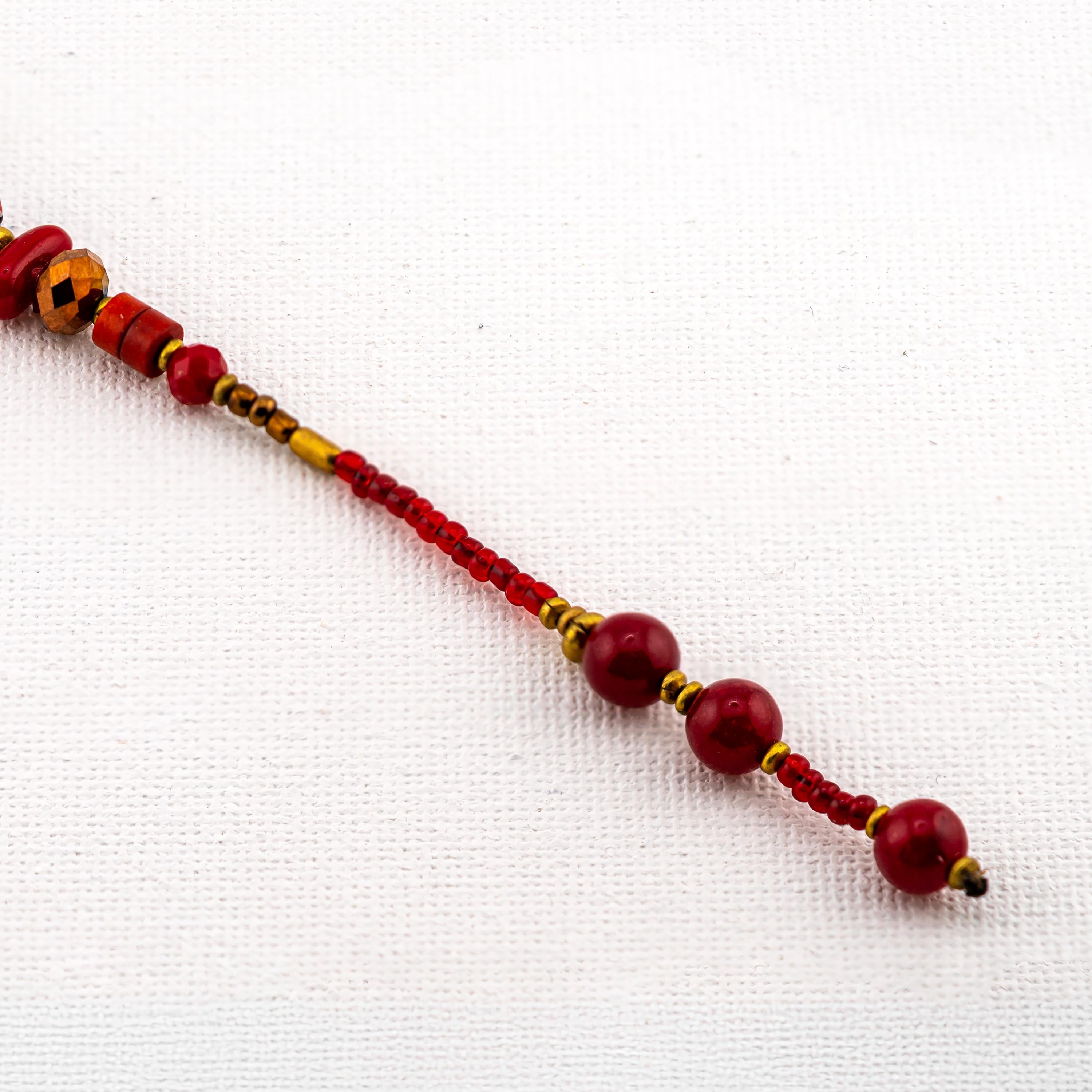 Thai Handmade Boho Bracelet - Stackable, Adjustable, Giftable - Artisan Nomad - Red, Turquoise & Inlay Beads