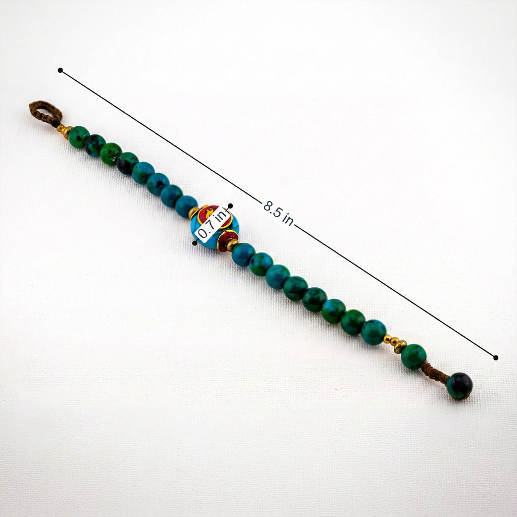 Thai Handmade Boho Bracelet - Stackable, Adjustable, Giftable - Artisan Mantra - Turquoise & Green Stone