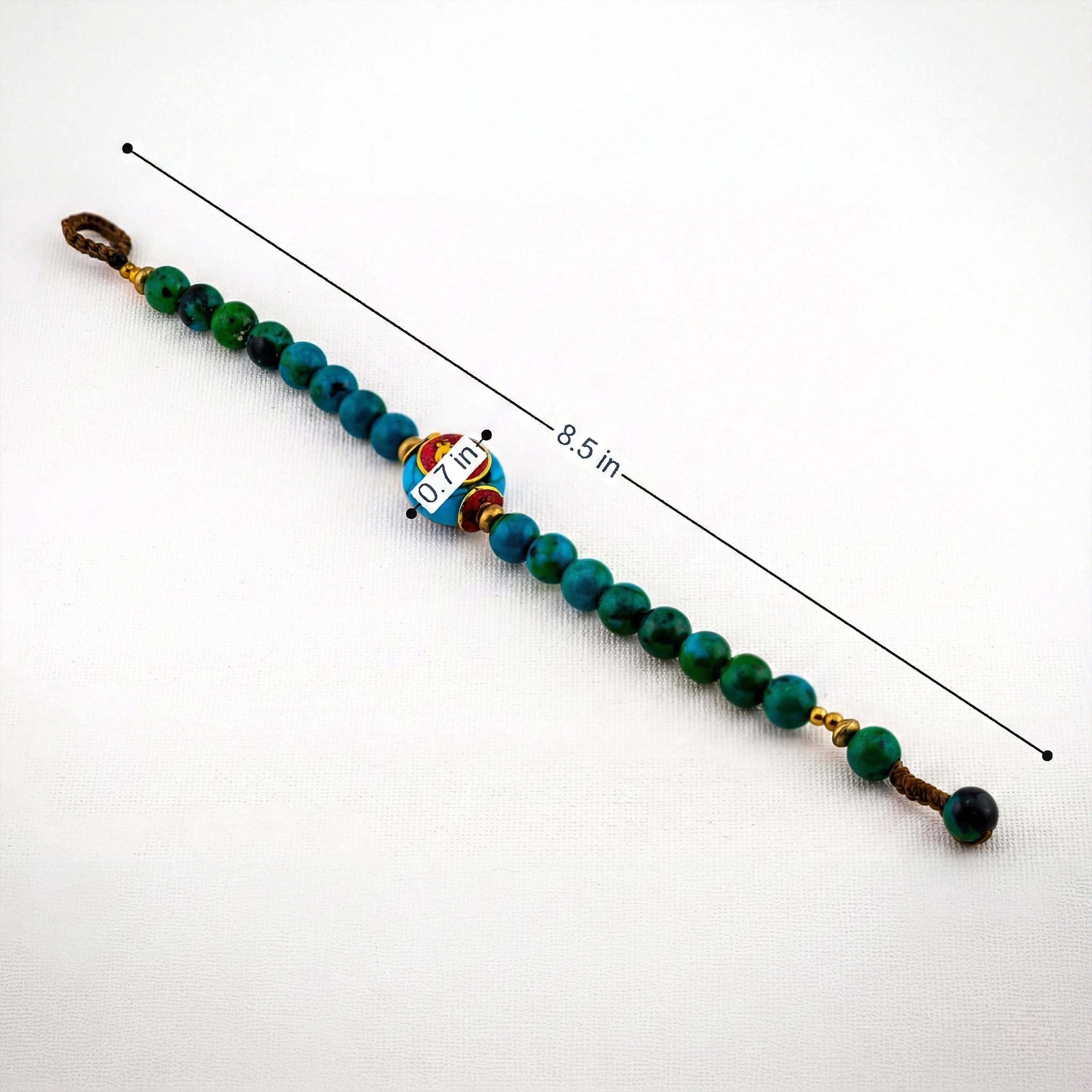 Thai Handmade Boho Bracelet - Stackable, Adjustable, Giftable - Artisan Mantra - Turquoise & Green Stone
