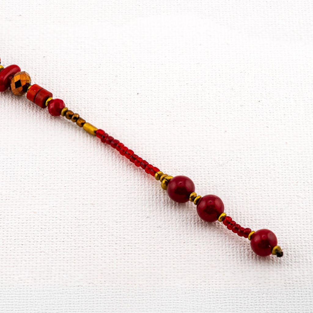 Thai Beaded Bracelet for Women, Red and Turquoise-Tone Stone & Glass, Monk Blessed | Artisan Nomad