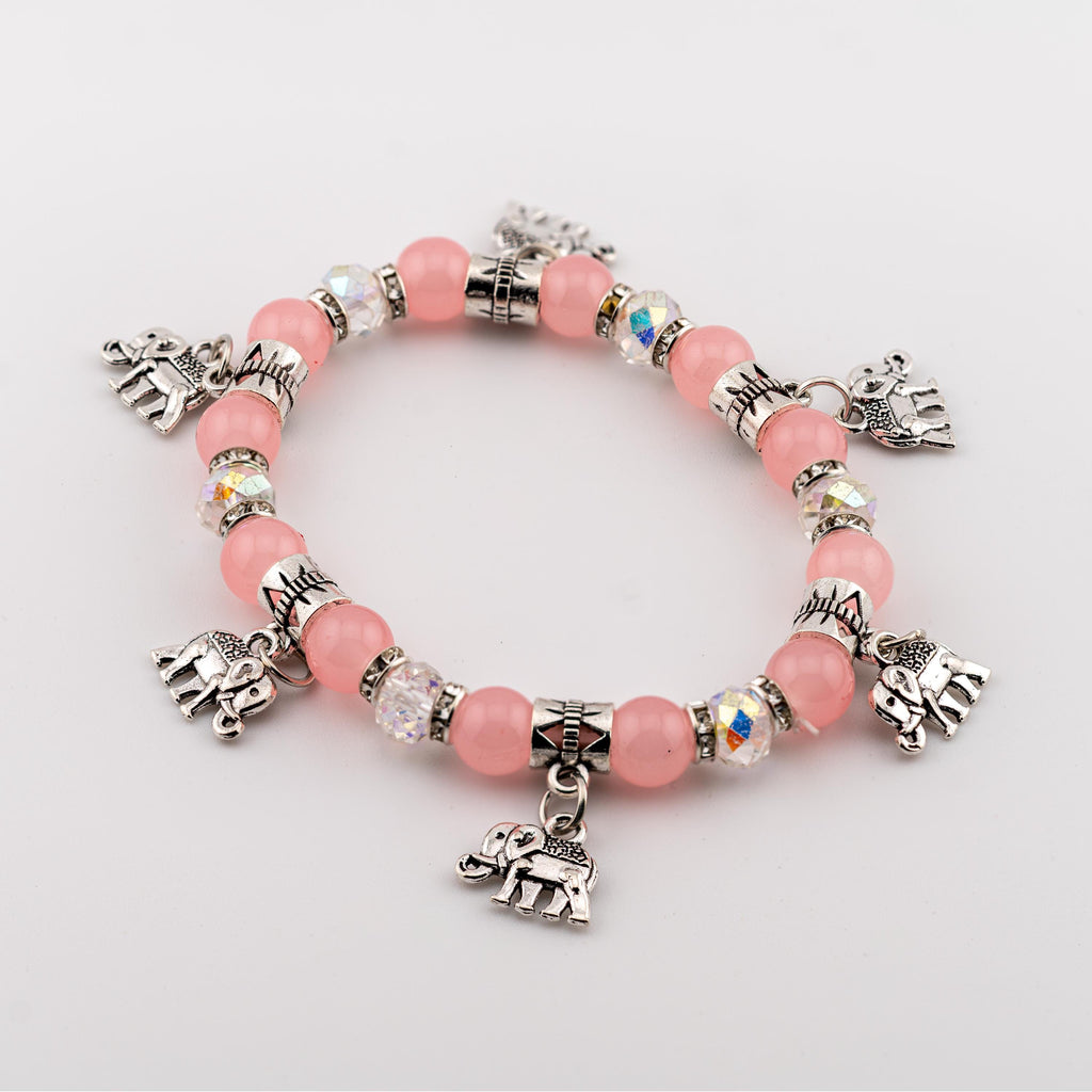 Pink Elephant Bracelet for Women, Thai Glass Beads, Monk Blessed Jewelry | Artisan Tender