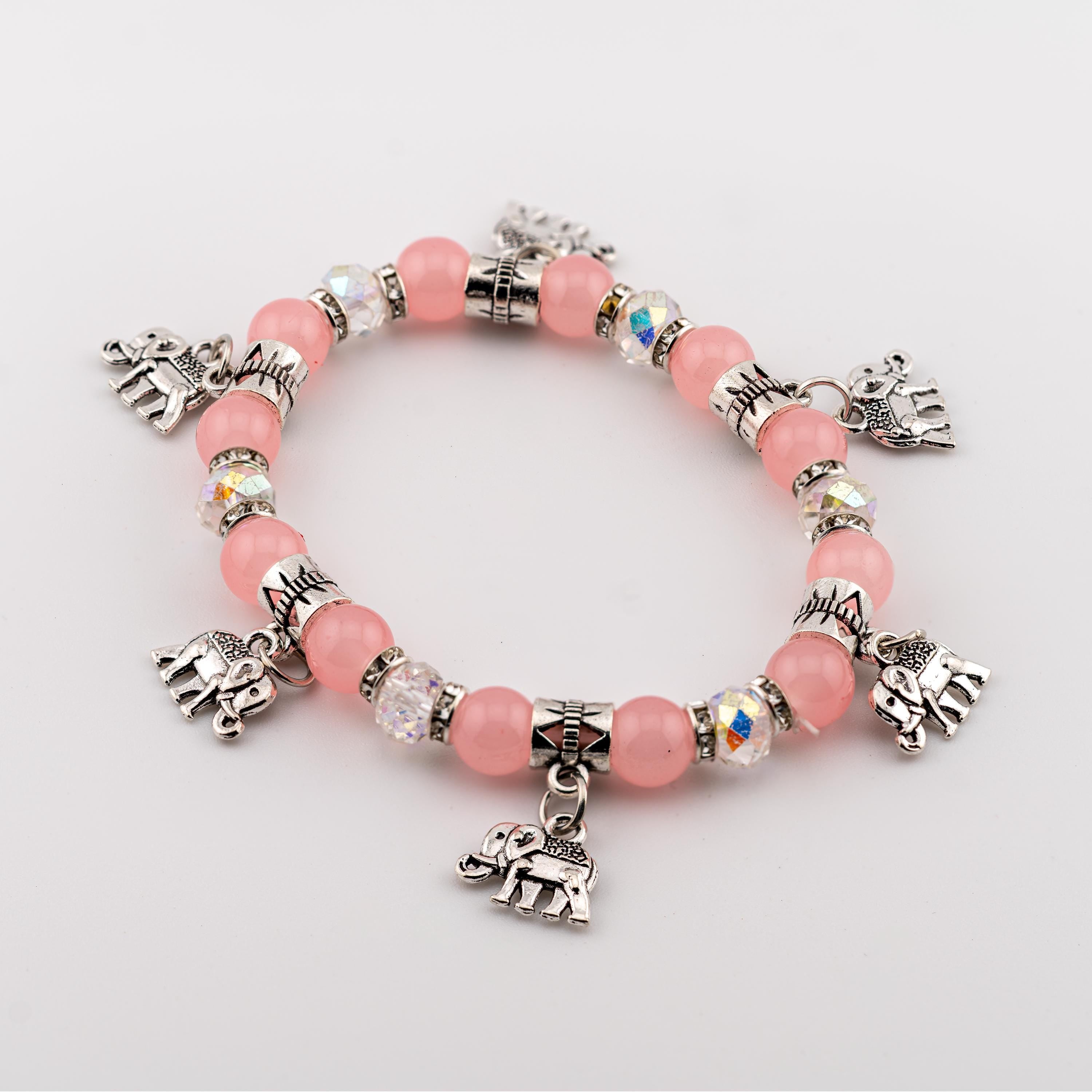 Pink Elephant Bracelet for Women, Thai Glass Beads, Monk Blessed Jewelry | Artisan Tender