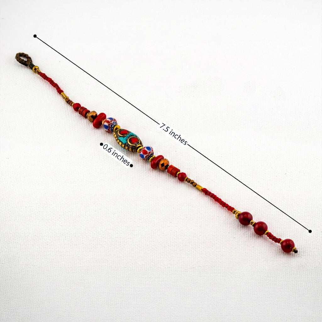 Thai Beaded Bracelet for Women, Red and Turquoise-Tone Stone & Glass, Monk Blessed | Artisan Nomad