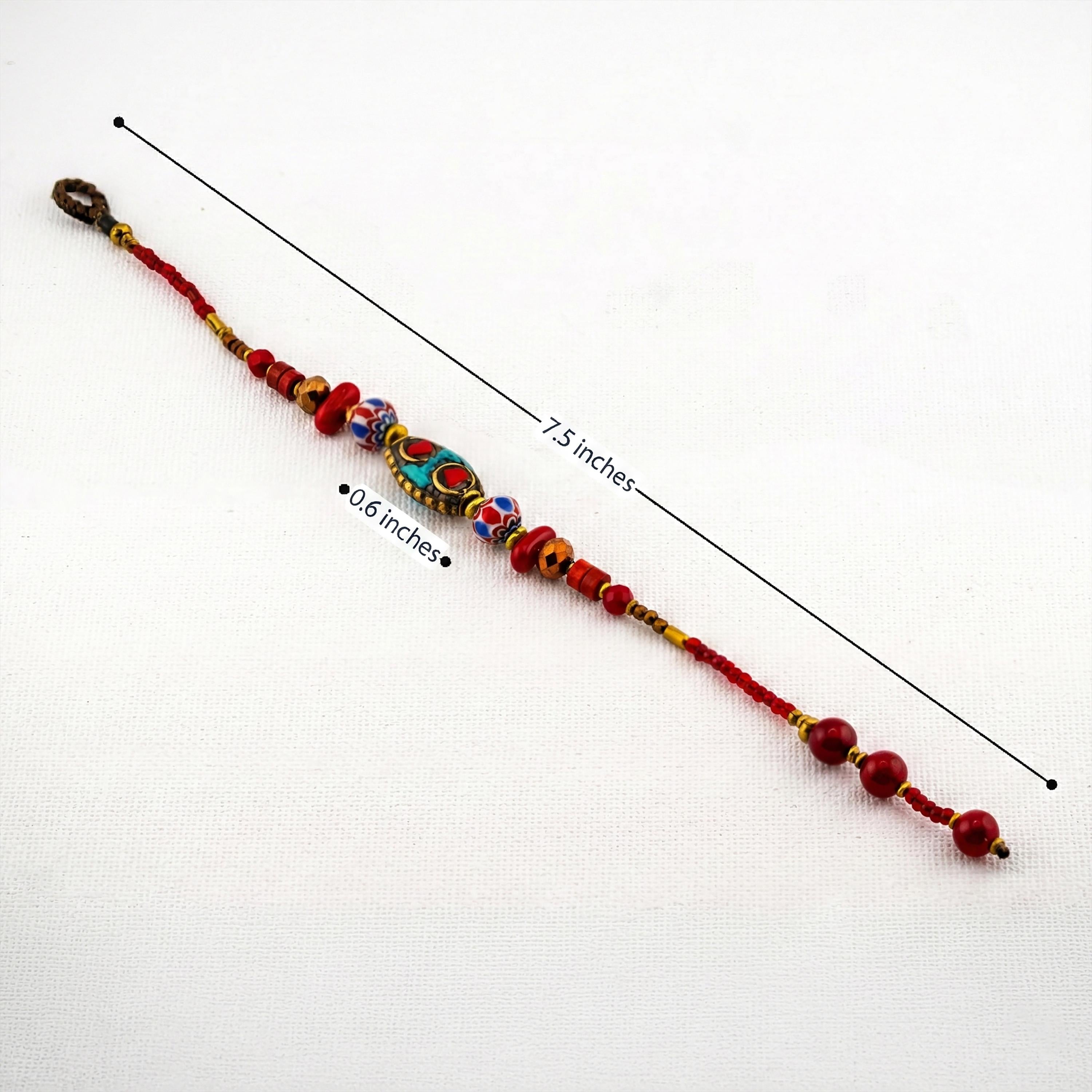 Thai Beaded Bracelet for Women, Red and Turquoise-Tone Stone & Glass, Monk Blessed | Artisan Nomad