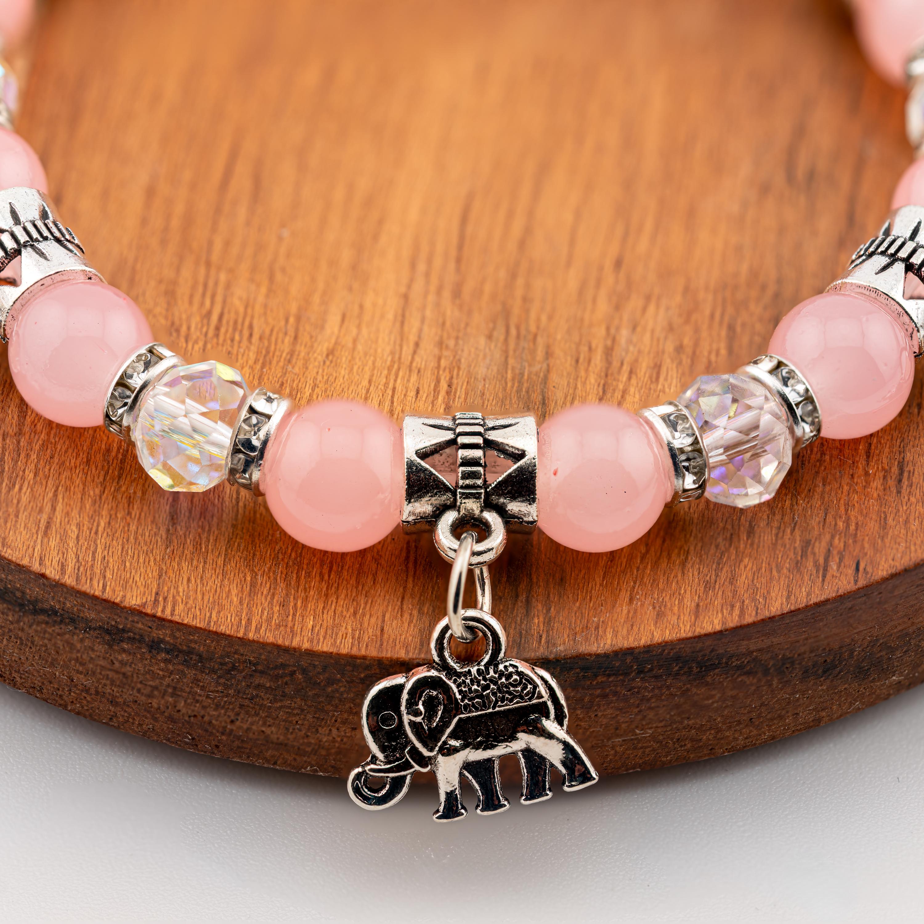 Pink Elephant Bracelet for Women, Thai Glass Beads, Monk Blessed Jewelry | Artisan Tender