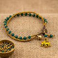 Emerald Green Elephant Bracelet for Women, Thai Glass Beads, Monk Blessed | Artisan Whisper
