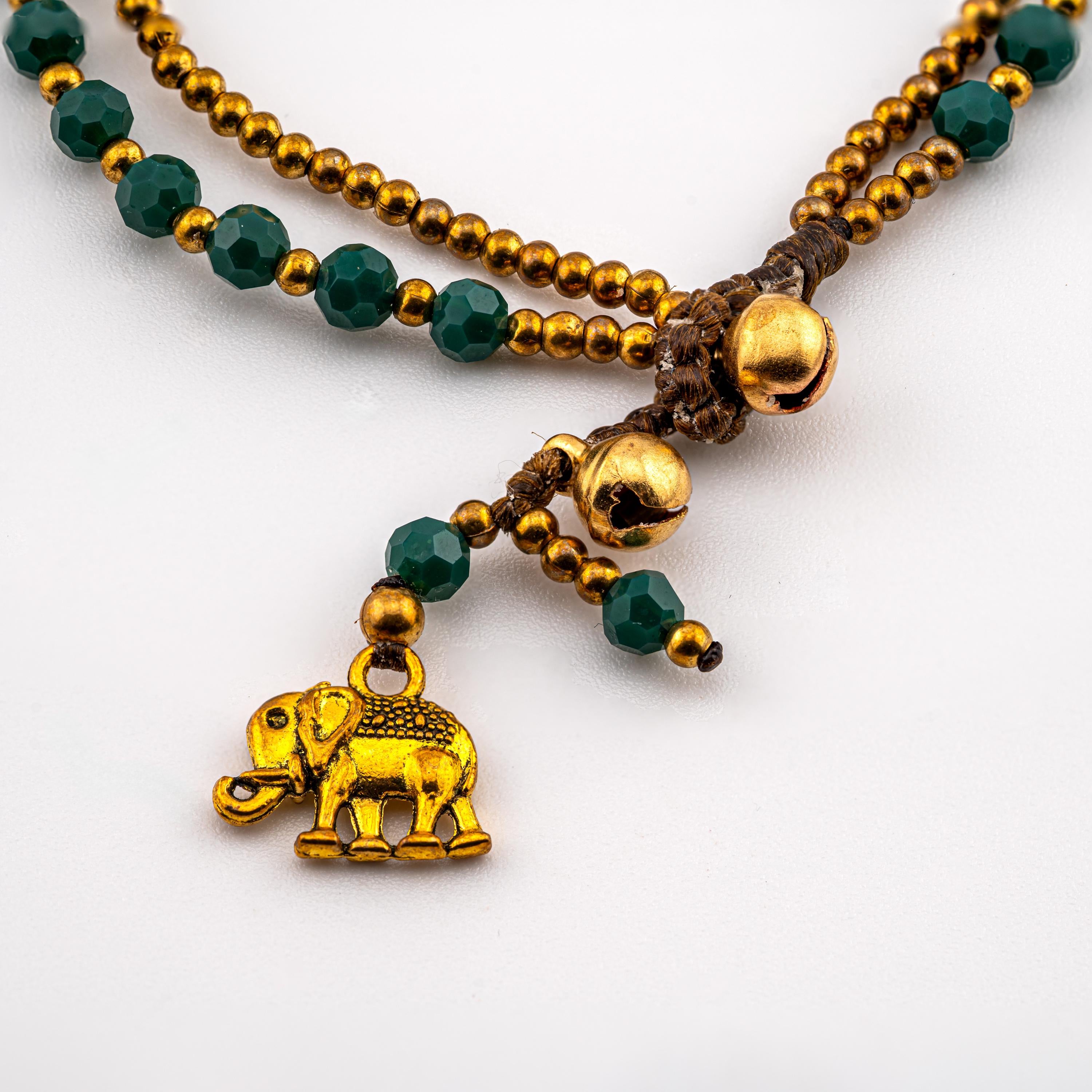 Emerald Green Elephant Bracelet for Women, Thai Glass Beads, Monk Blessed | Artisan Whisper