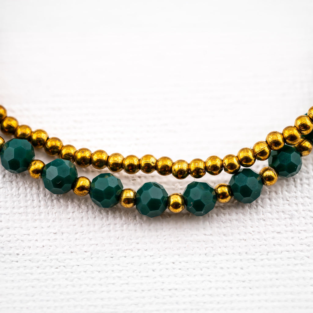 Emerald Green Elephant Bracelet for Women, Thai Glass Beads, Monk Blessed | Artisan Whisper