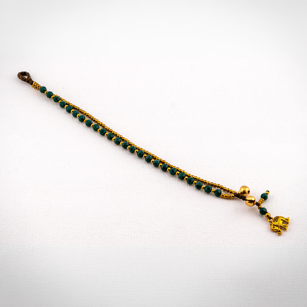 Emerald Green Elephant Bracelet for Women, Thai Glass Beads, Monk Blessed | Artisan Whisper