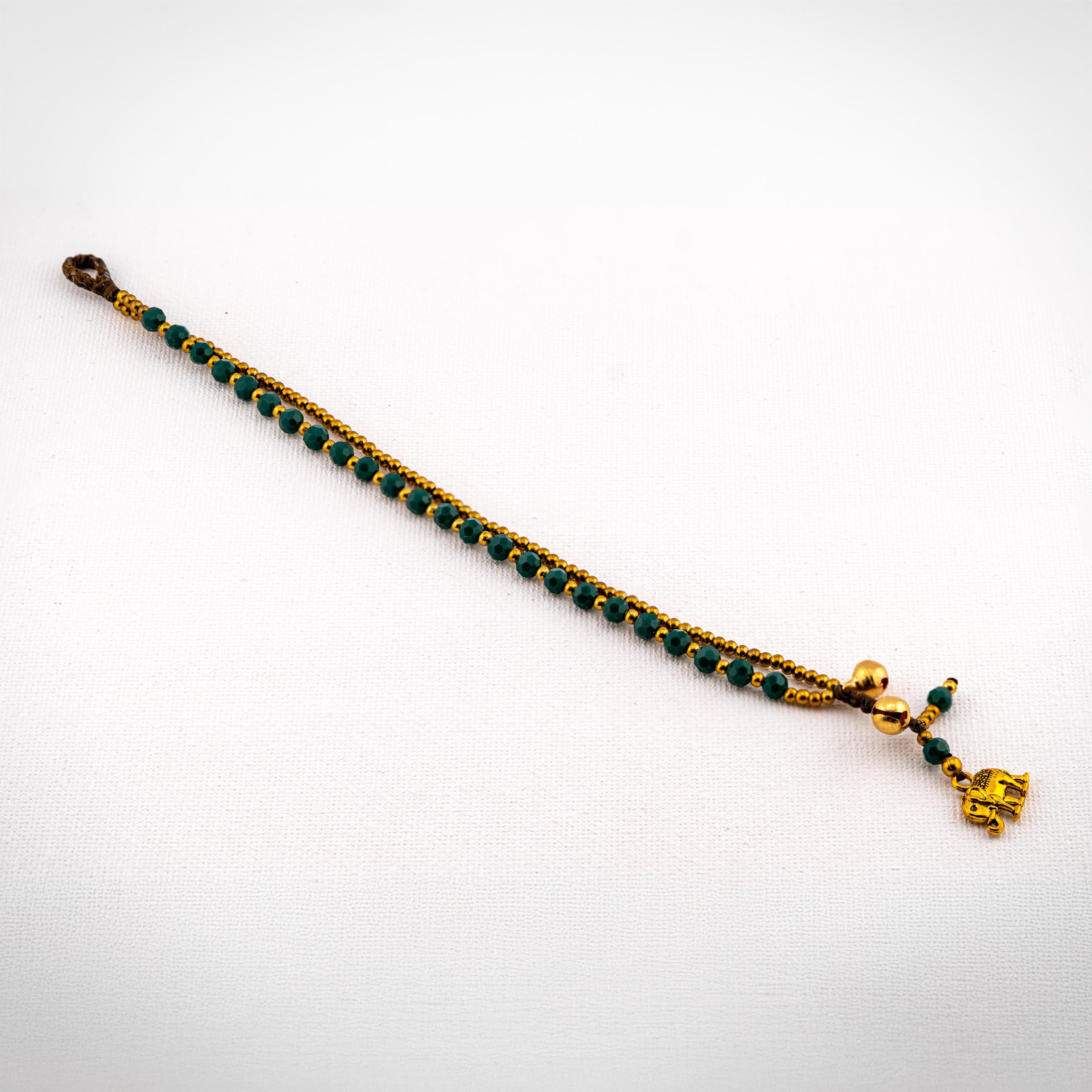 Emerald Green Elephant Bracelet for Women, Thai Glass Beads, Monk Blessed | Artisan Whisper