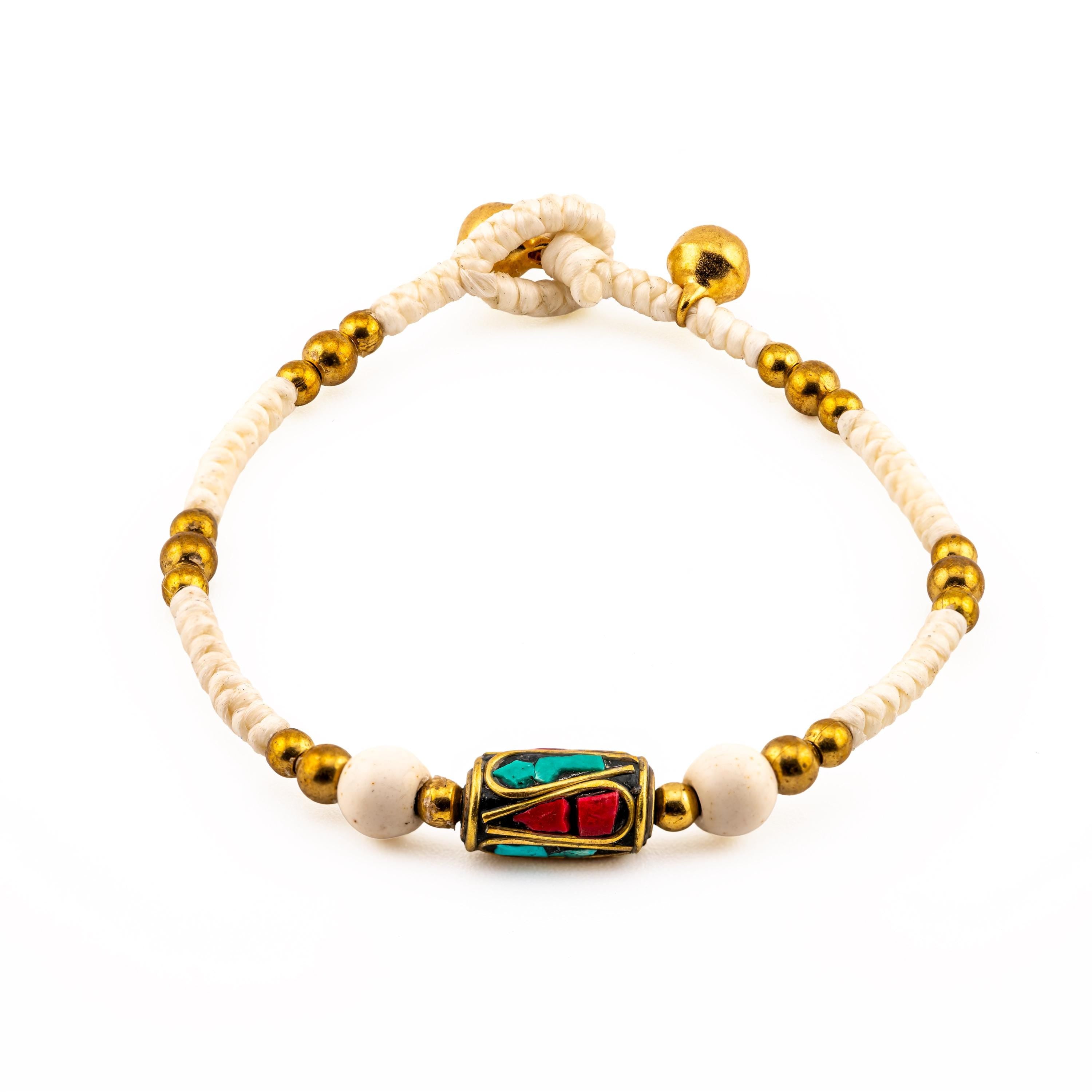 Cream Stone Inlay Bracelet for Women, Adjustable Thai Jewelry, Monk Blessed | Artisan Wayfinder