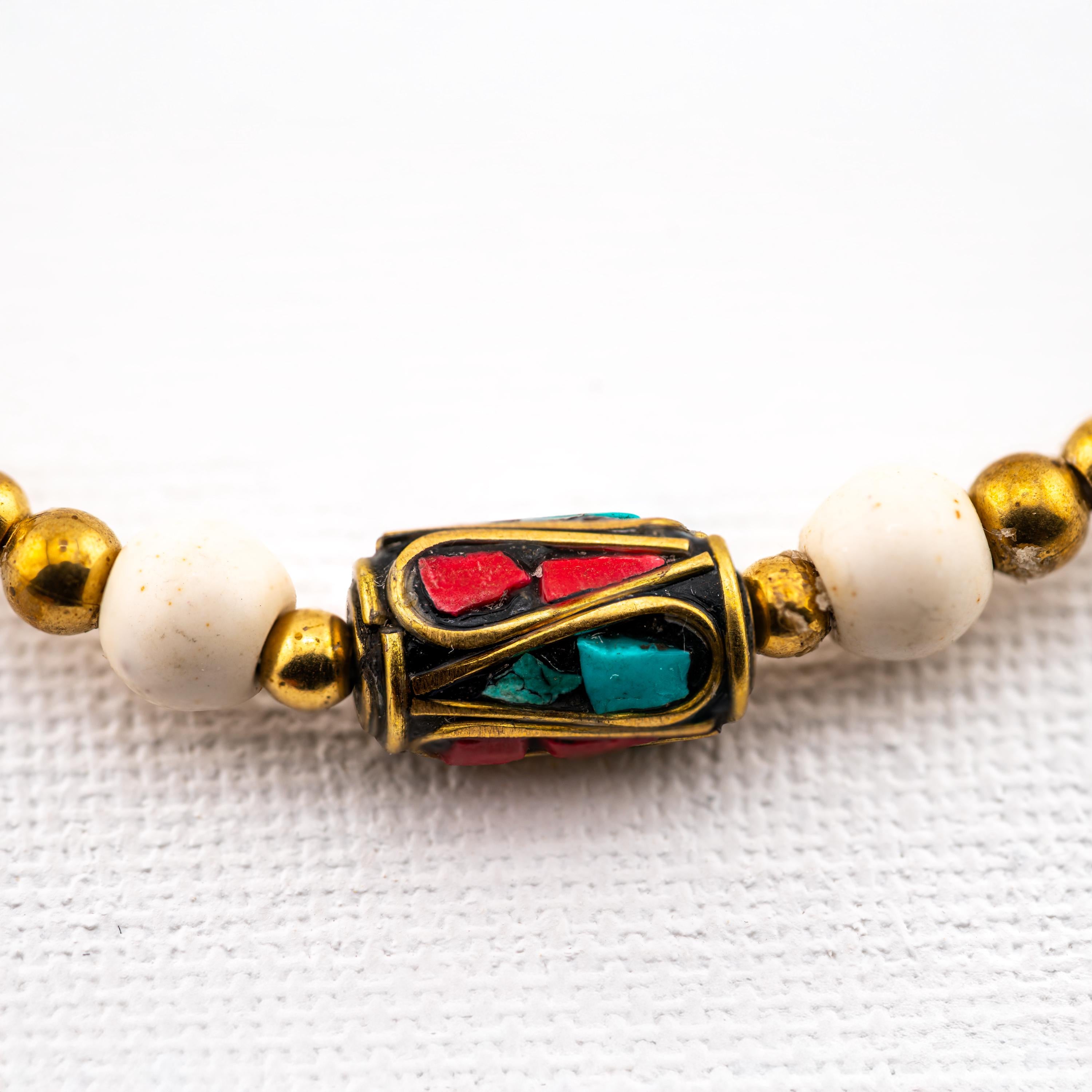 Cream Stone Inlay Bracelet for Women, Adjustable Thai Jewelry, Monk Blessed | Artisan Wayfinder