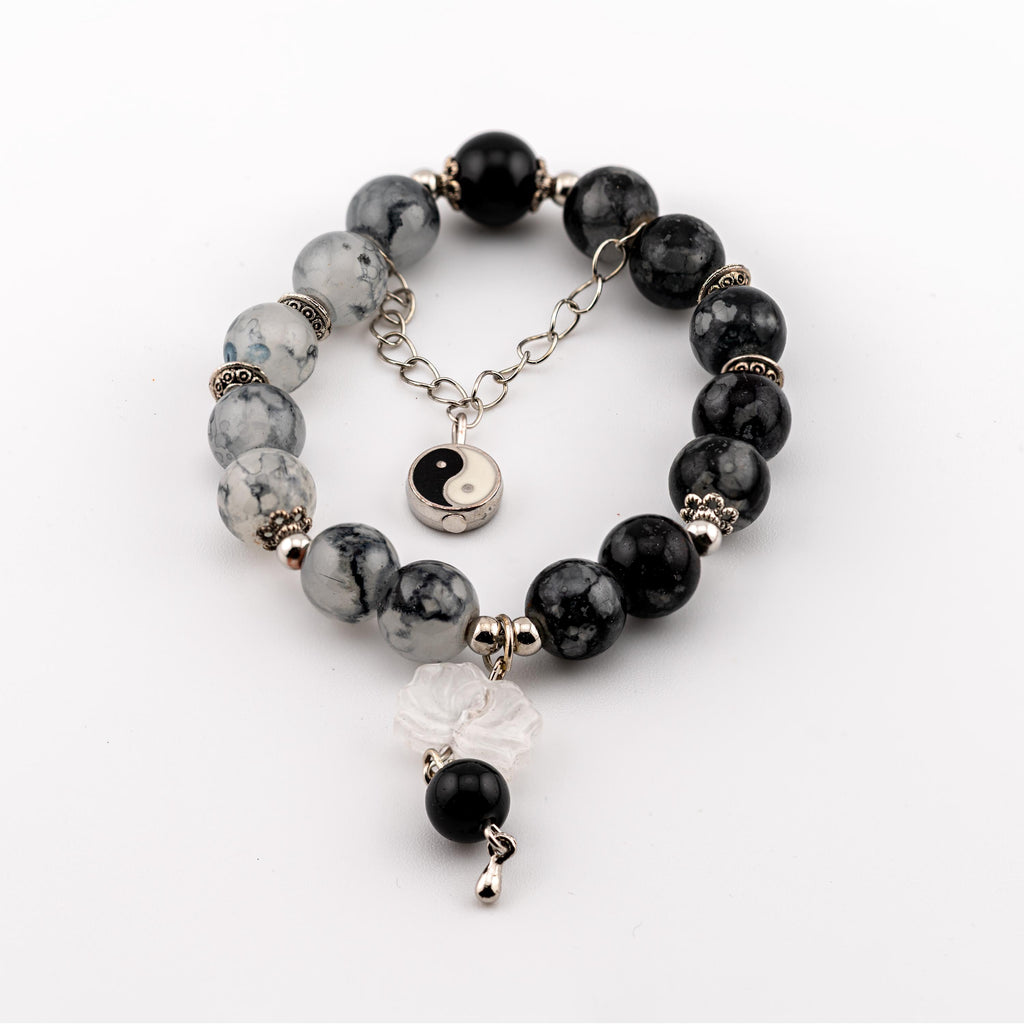 Black and White Yin Yang Bracelet for Women, Thai Stone Beads, Monk Blessed | Artisan Balance