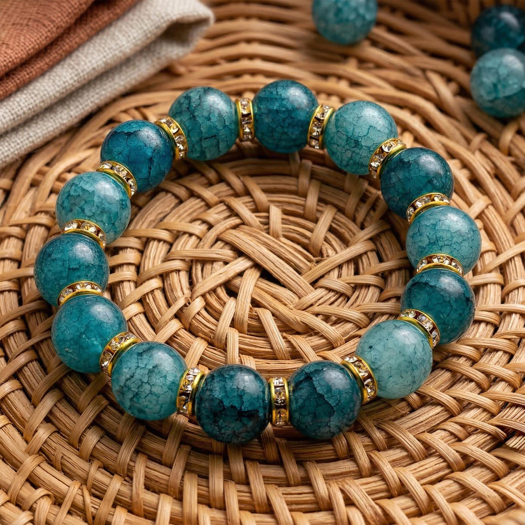 Teal Green Stone Bracelet for Women, Thai Handmade, Monk Blessed | Artisan Tranquil