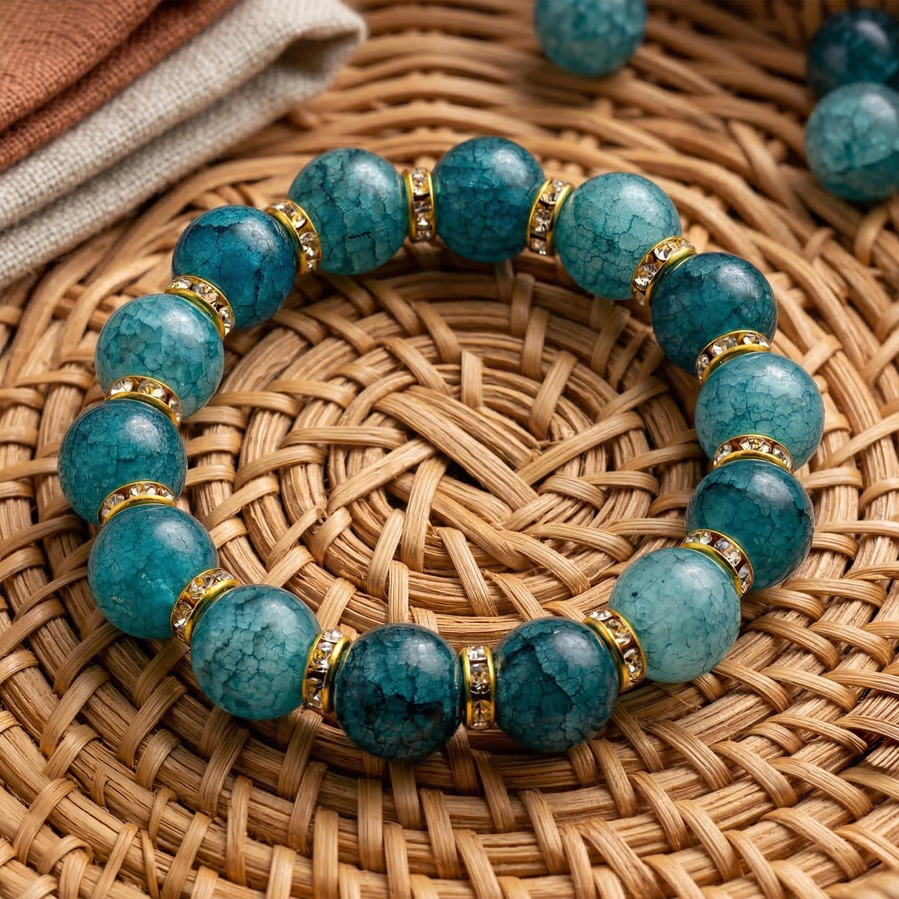 Teal Green Stone Bracelet for Women, Thai Handmade, Monk Blessed | Artisan Tranquil