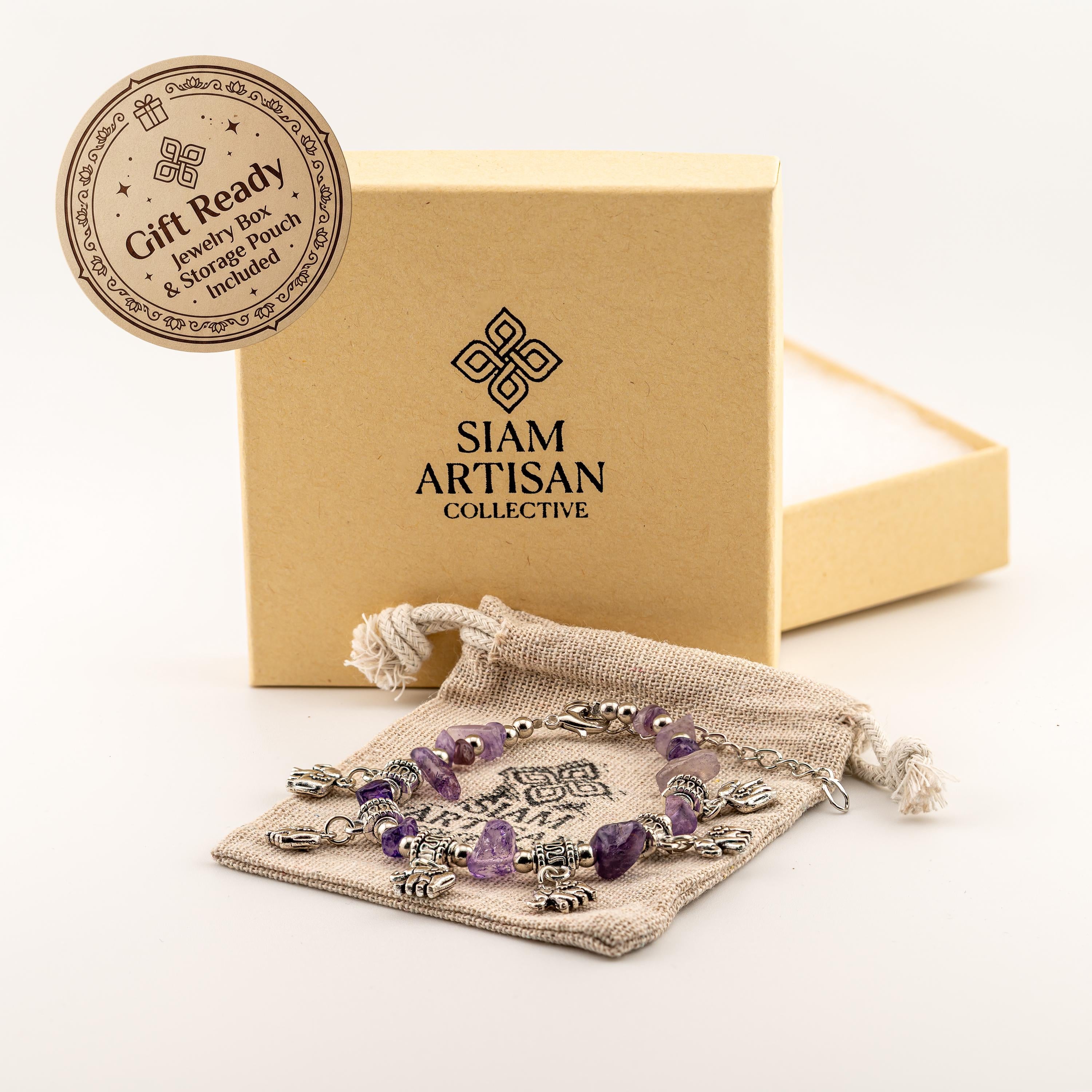Purple Stone Elephant Charm Bracelet for Women, Thai Handmade, Monk Blessed | Artisan Mystic