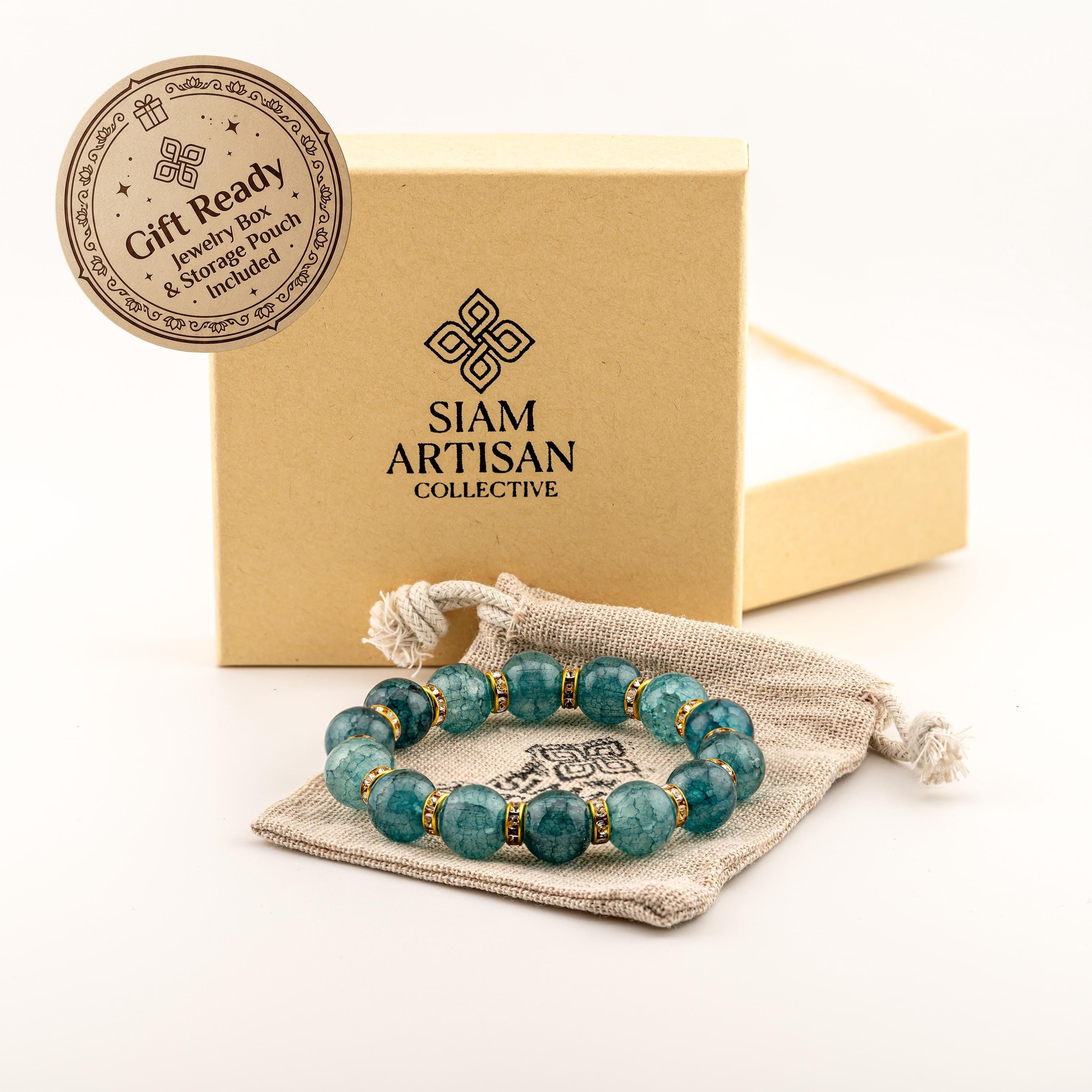 Teal Green Stone Bracelet for Women, Thai Handmade, Monk Blessed | Artisan Tranquil
