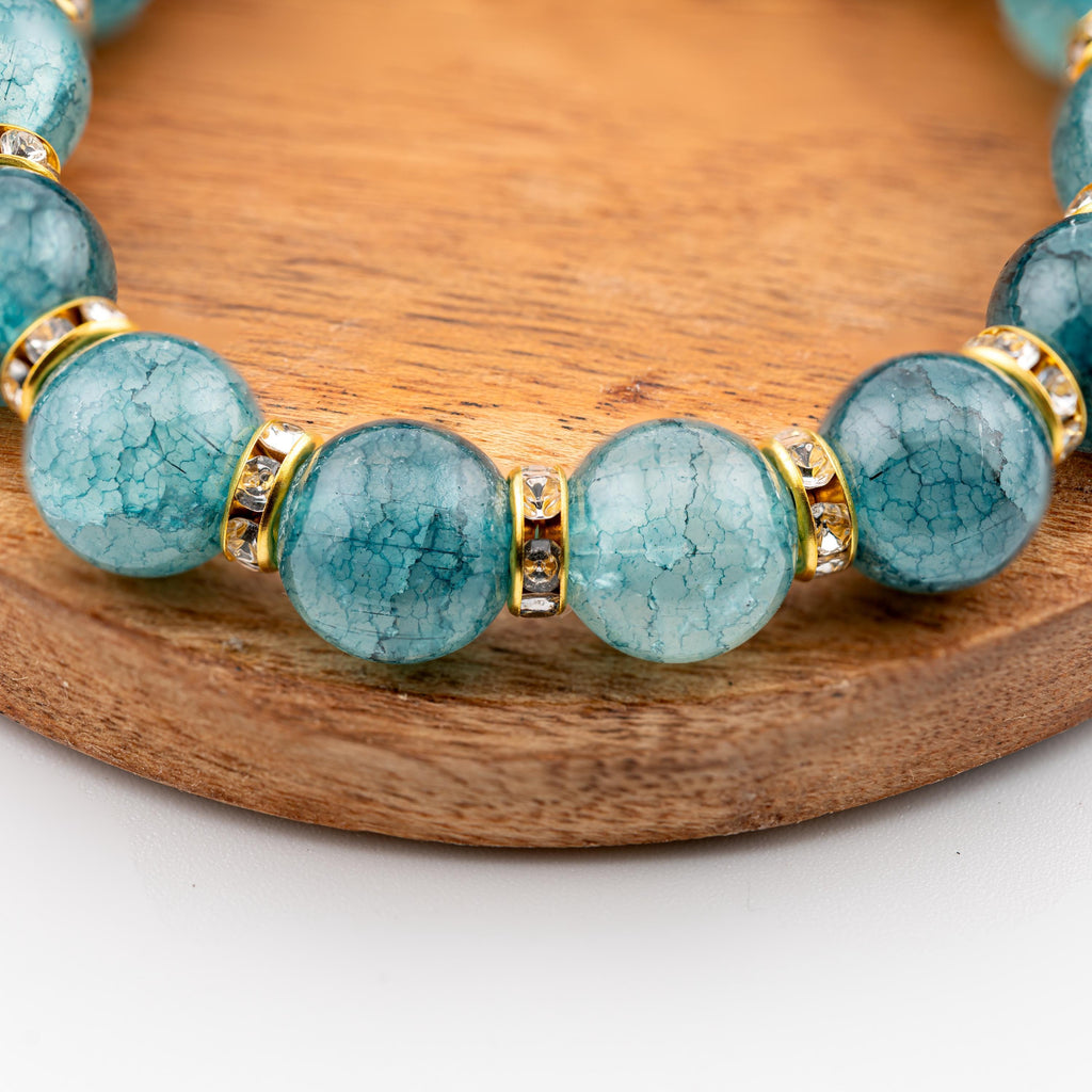Teal Green Stone Bracelet for Women, Thai Handmade, Monk Blessed | Artisan Tranquil