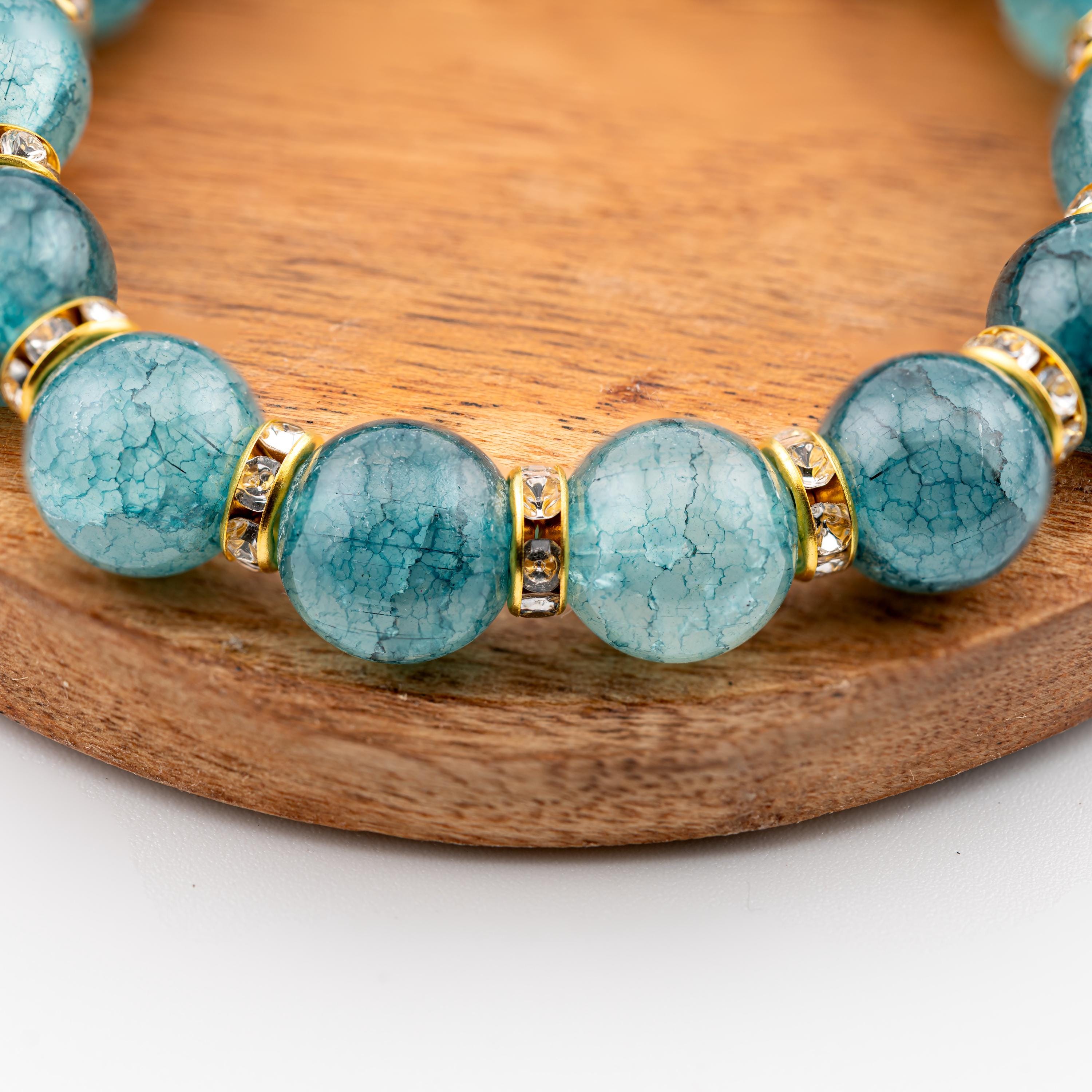 Teal Green Stone Bracelet for Women, Thai Handmade, Monk Blessed | Artisan Tranquil