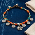 Orange Stone Elephant Bracelet for Women, Thai Handmade, Monk Blessed | Artisan Spirit