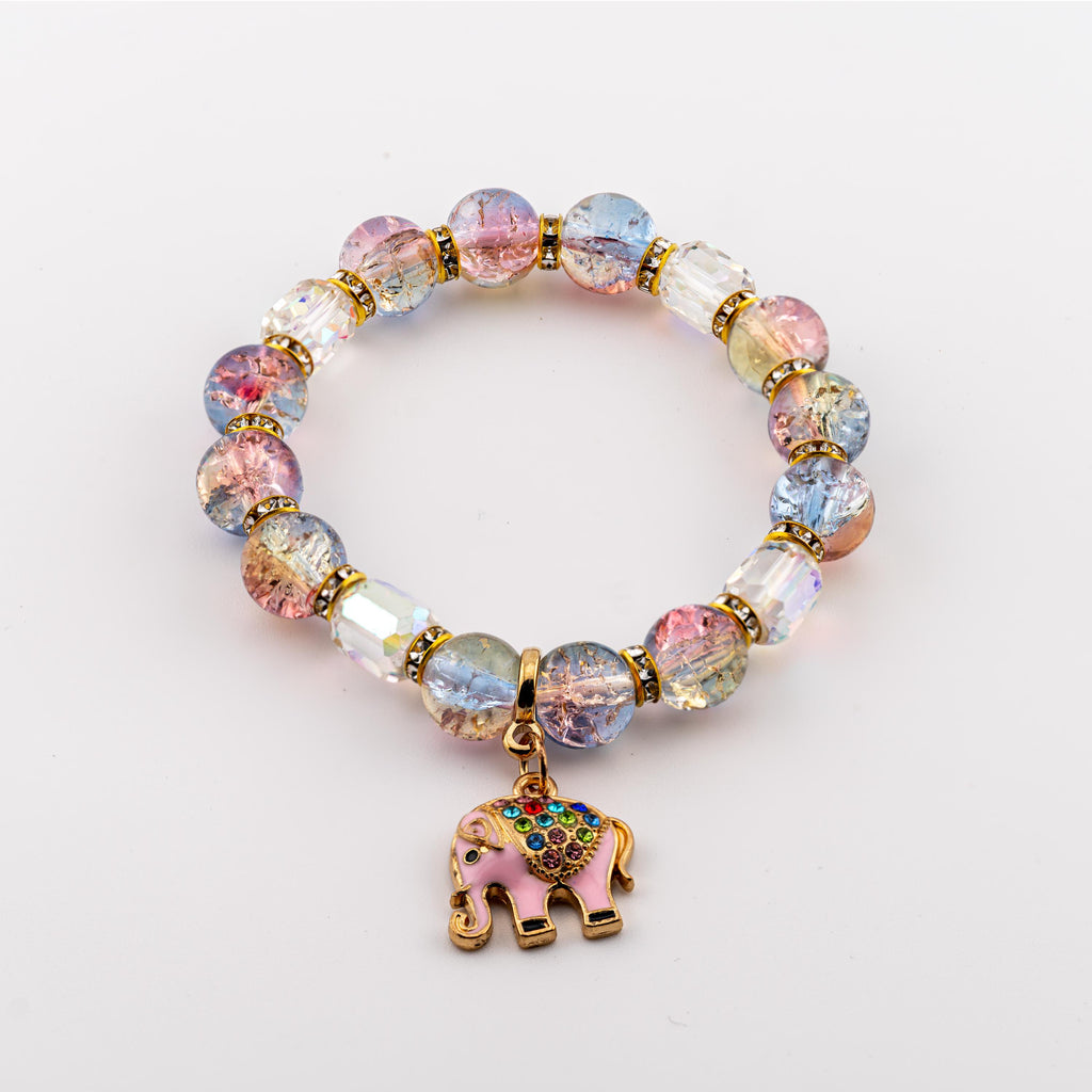 Pastel Elephant Bracelet for Women, Thai Glass Beads, Monk Blessed | Artisan Fortune