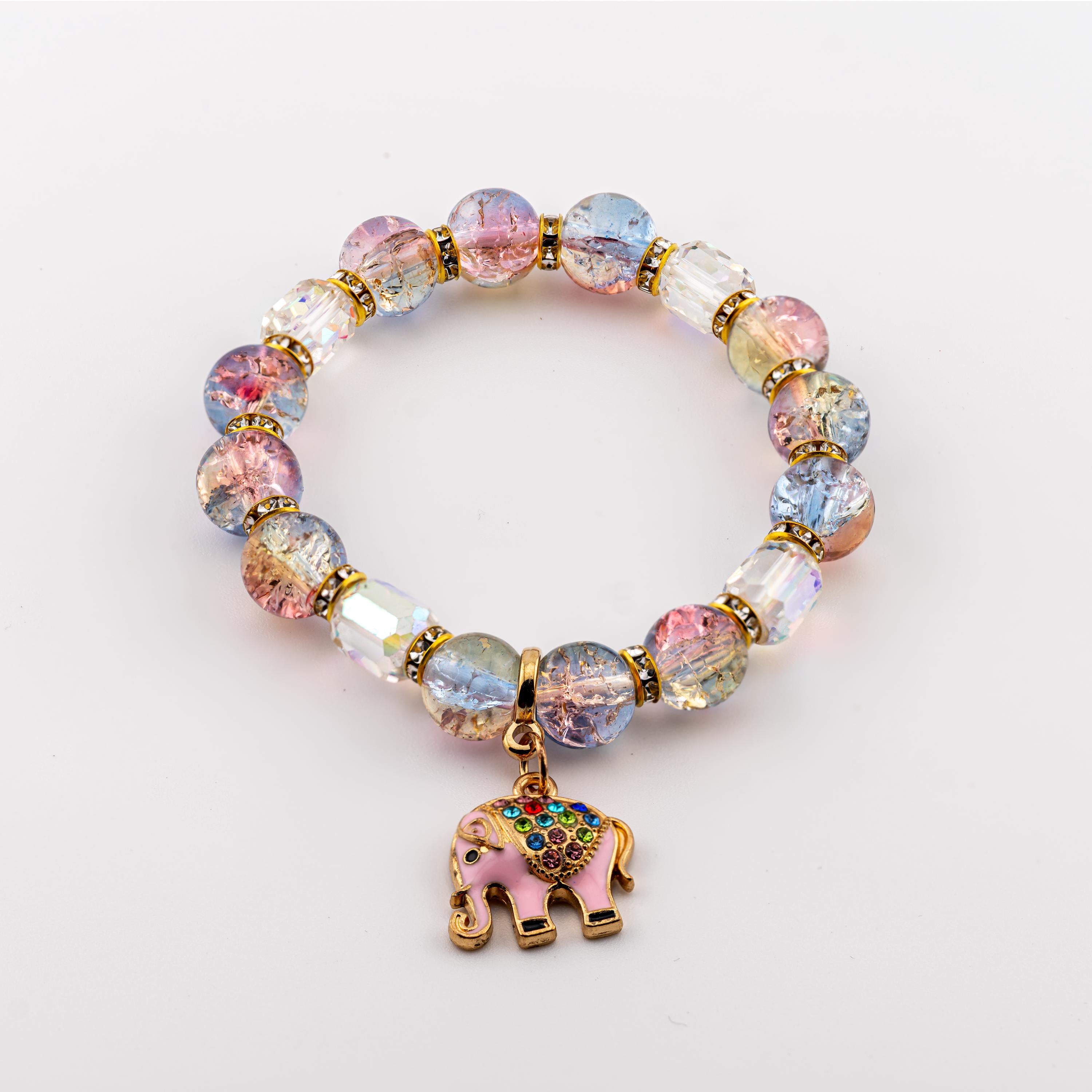 Pastel Elephant Bracelet for Women, Thai Glass Beads, Monk Blessed | Artisan Fortune