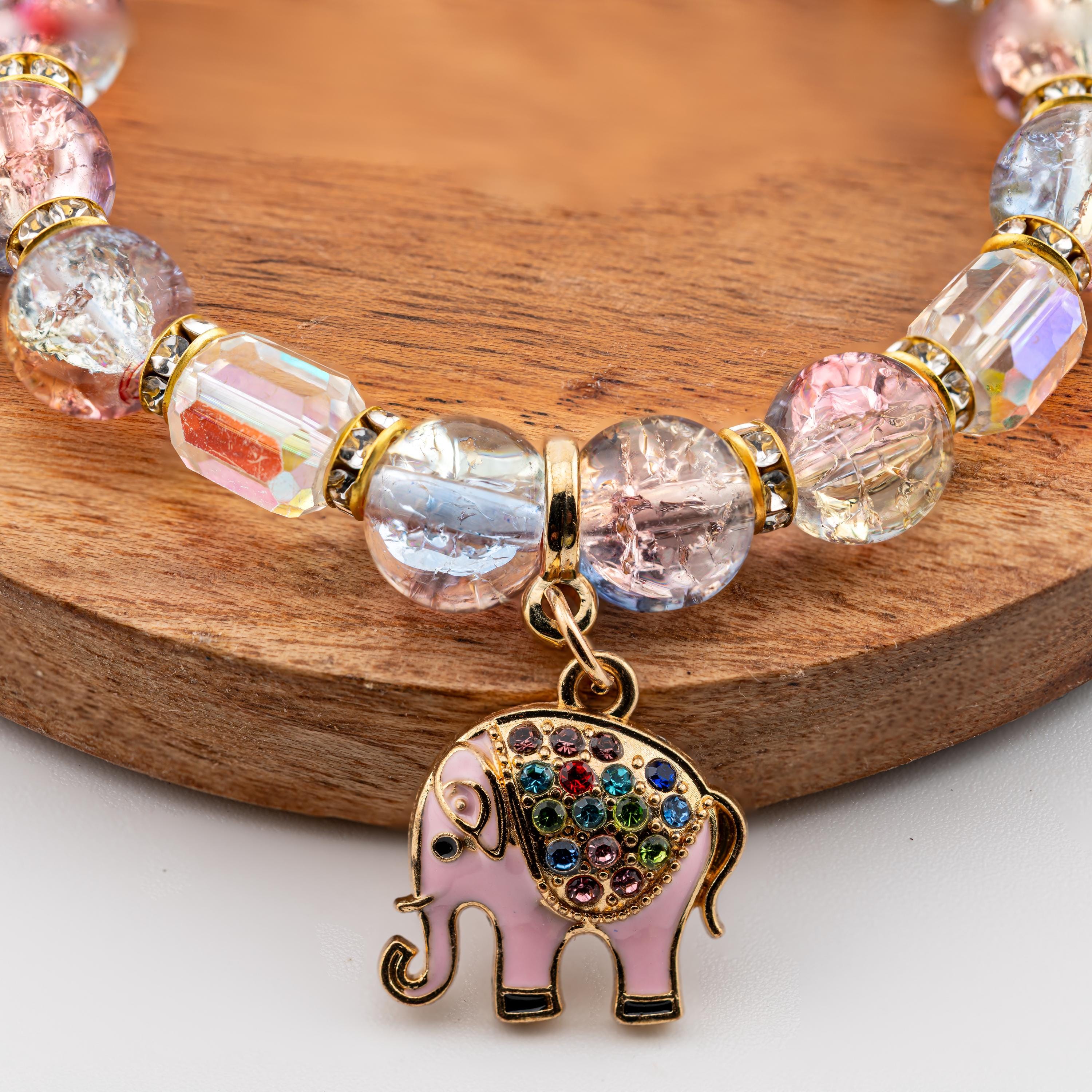Pastel Elephant Bracelet for Women, Thai Glass Beads, Monk Blessed | Artisan Fortune