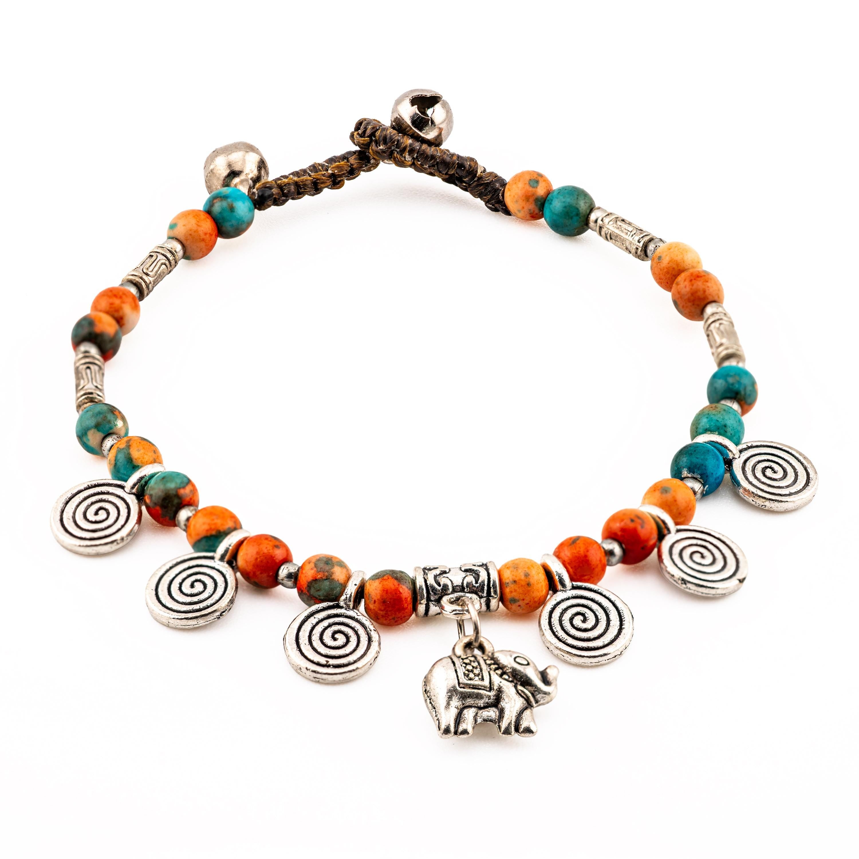 Orange Stone Elephant Bracelet for Women, Thai Handmade, Monk Blessed | Artisan Spirit