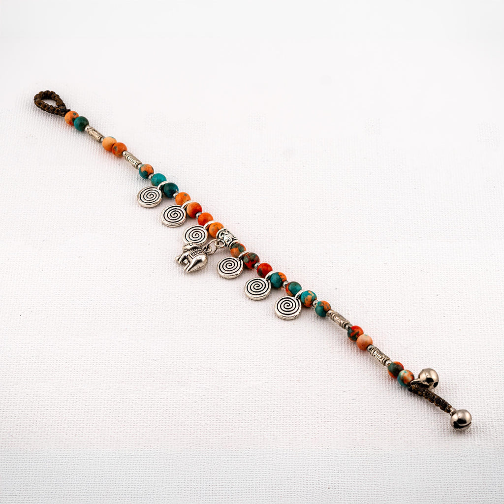 Orange Stone Elephant Bracelet for Women, Thai Handmade, Monk Blessed | Artisan Spirit