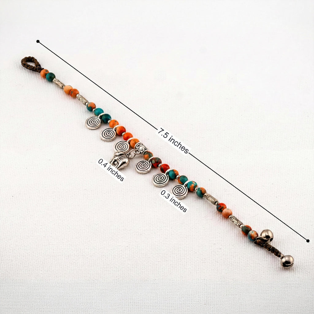 Orange Stone Elephant Bracelet for Women, Thai Handmade, Monk Blessed | Artisan Spirit