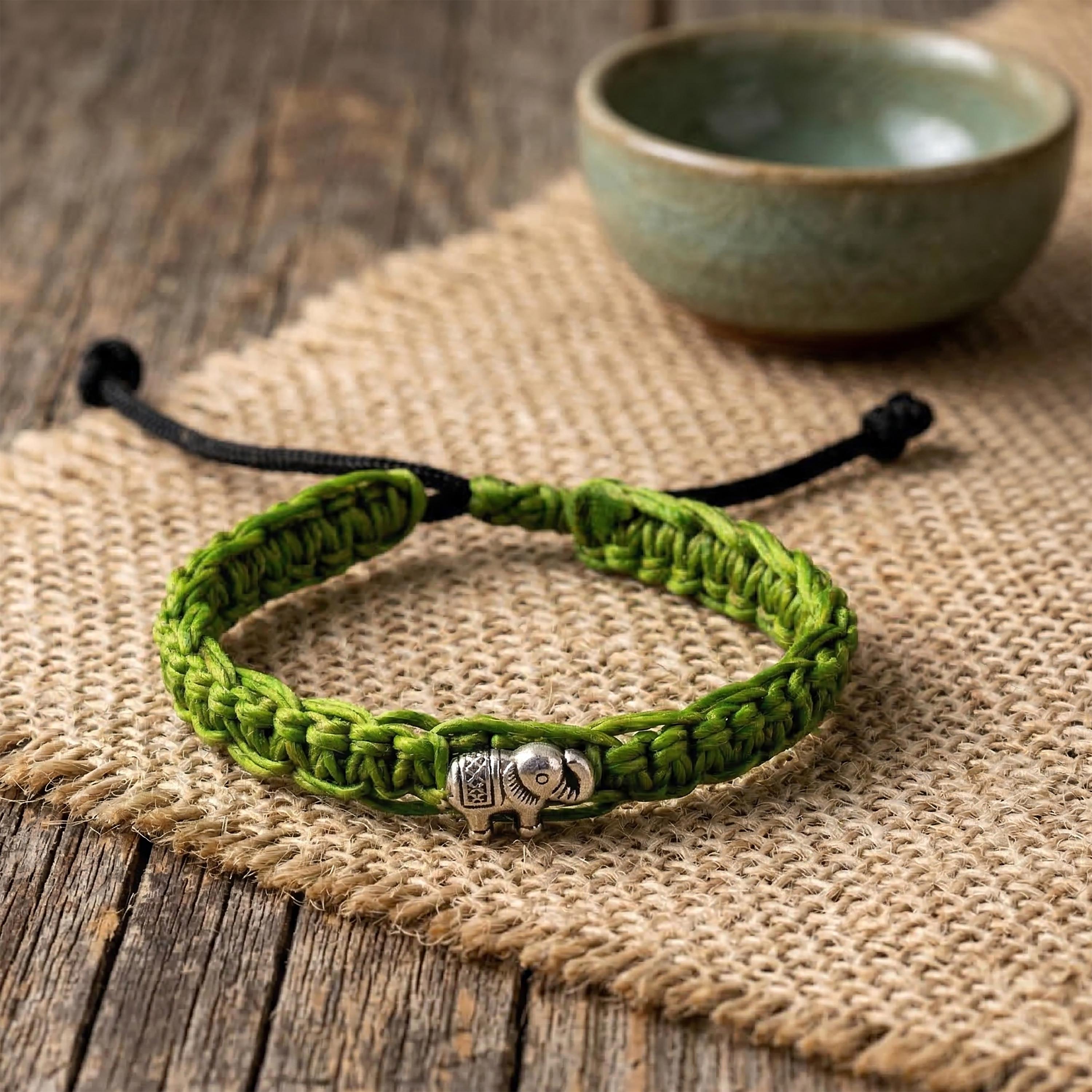 Handwoven Elephant Cord Bracelet, Adjustable Unisex Thai Jewelry, Monk Blessed | Artisan Echo