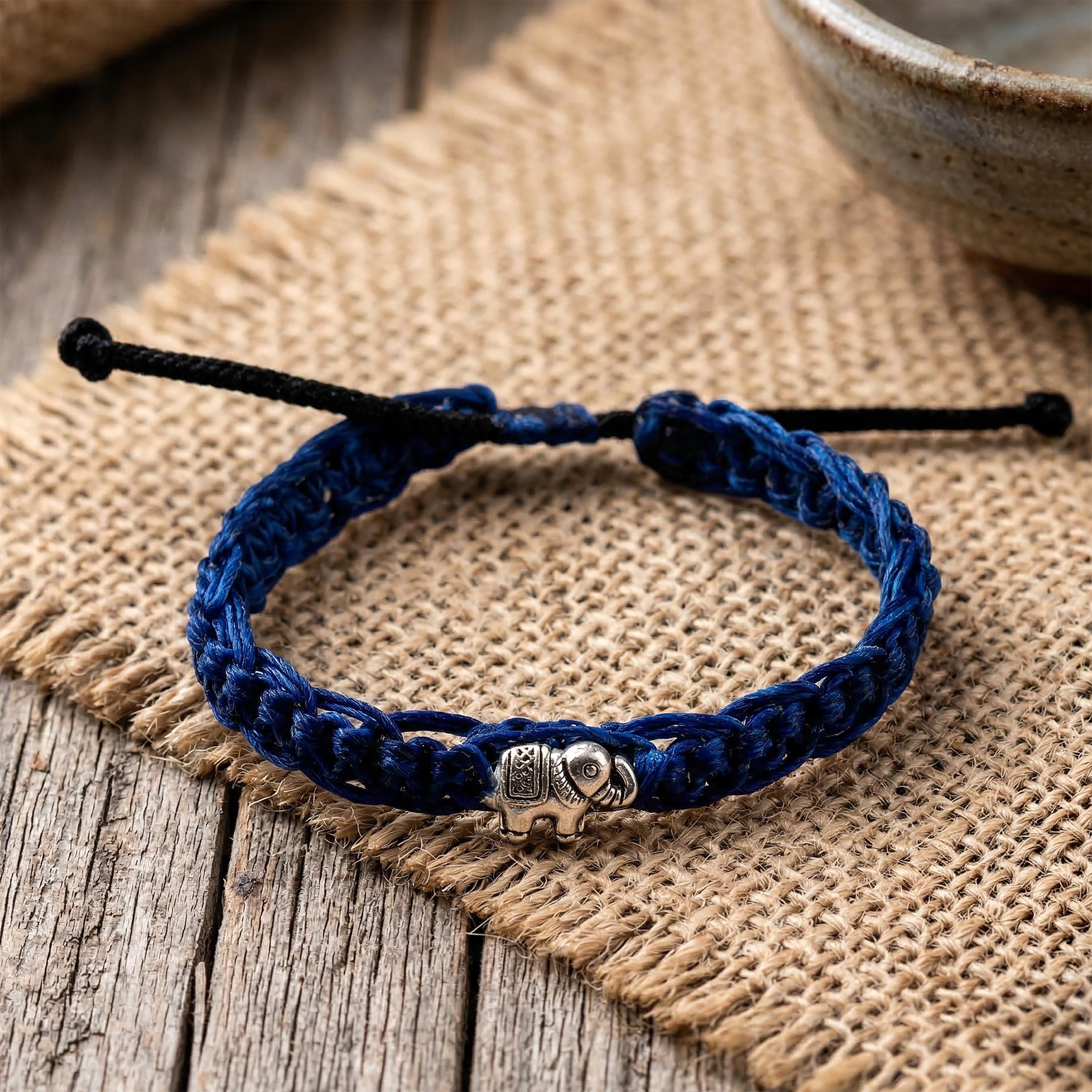 Handwoven Elephant Cord Bracelet, Adjustable Unisex Thai Jewelry, Monk Blessed | Artisan Echo
