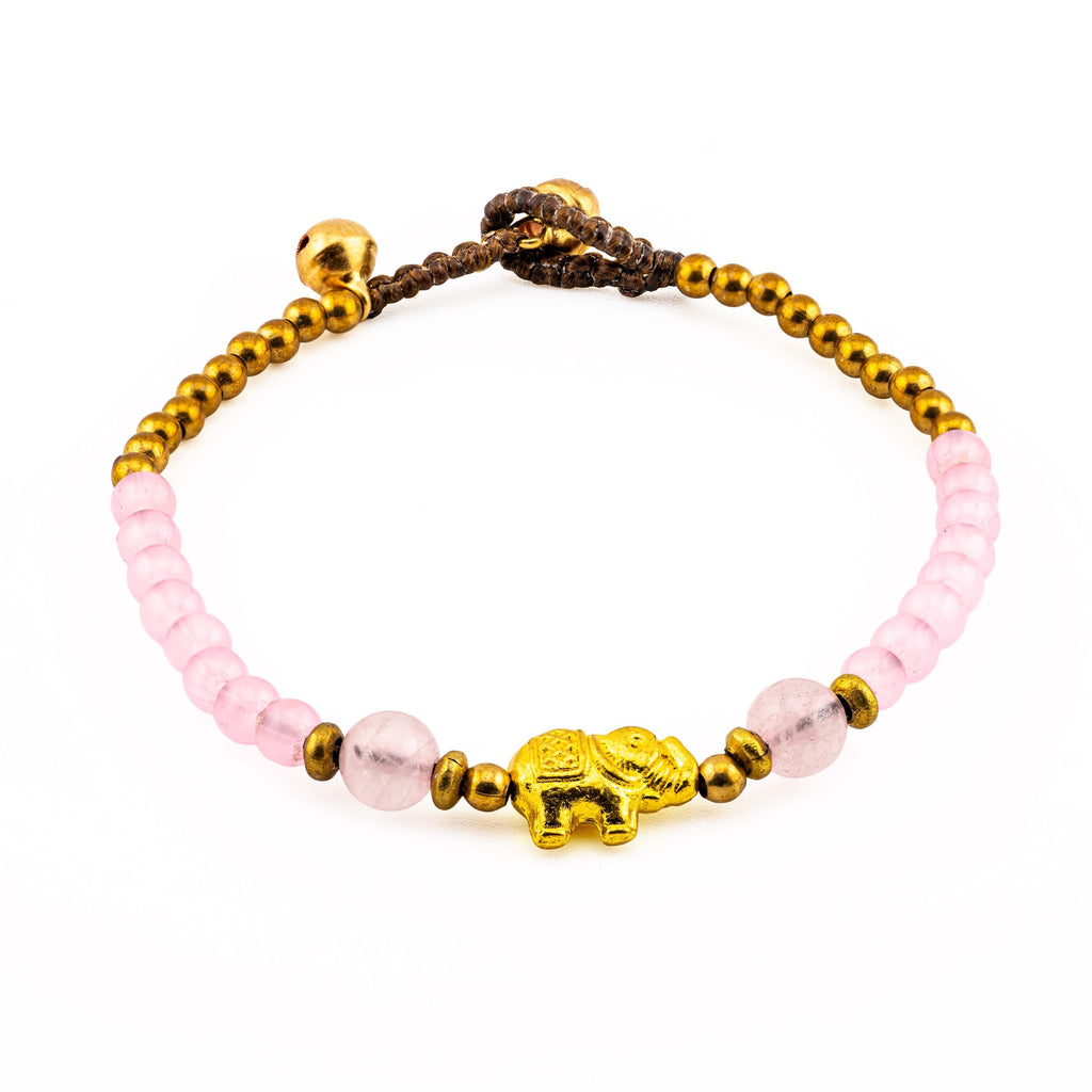 Pink Glass Elephant Bracelet for Women, Adjustable Thai Jewelry, Monk Blessed | Artisan Grace
