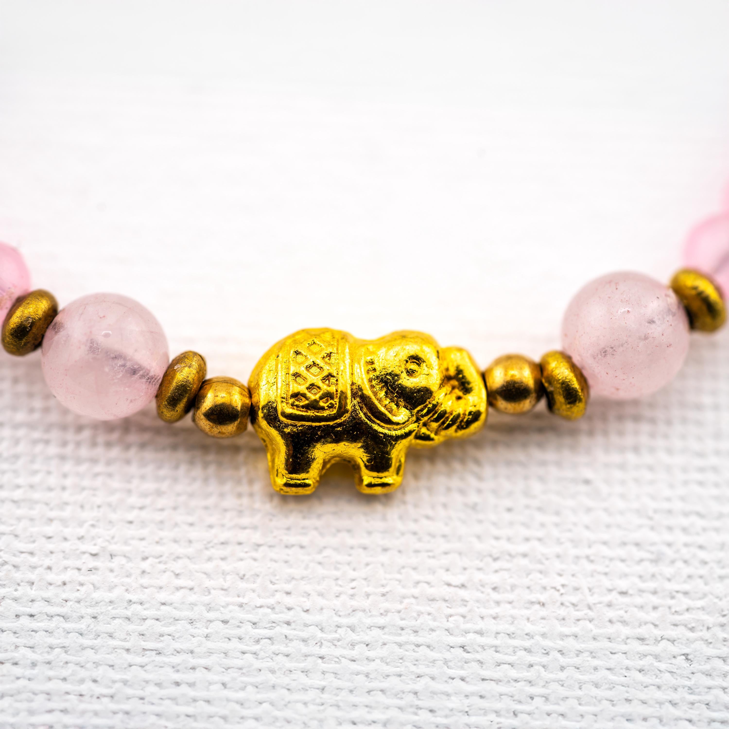 Pink Glass Elephant Bracelet for Women, Adjustable Thai Jewelry, Monk Blessed | Artisan Grace