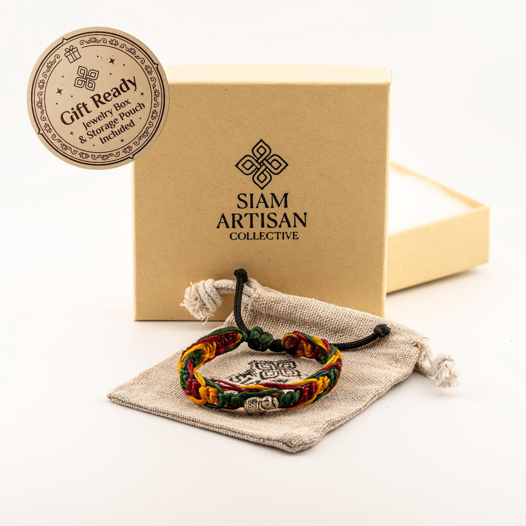 Handwoven Elephant Cord Bracelet, Adjustable Unisex Thai Jewelry, Monk Blessed | Artisan Echo