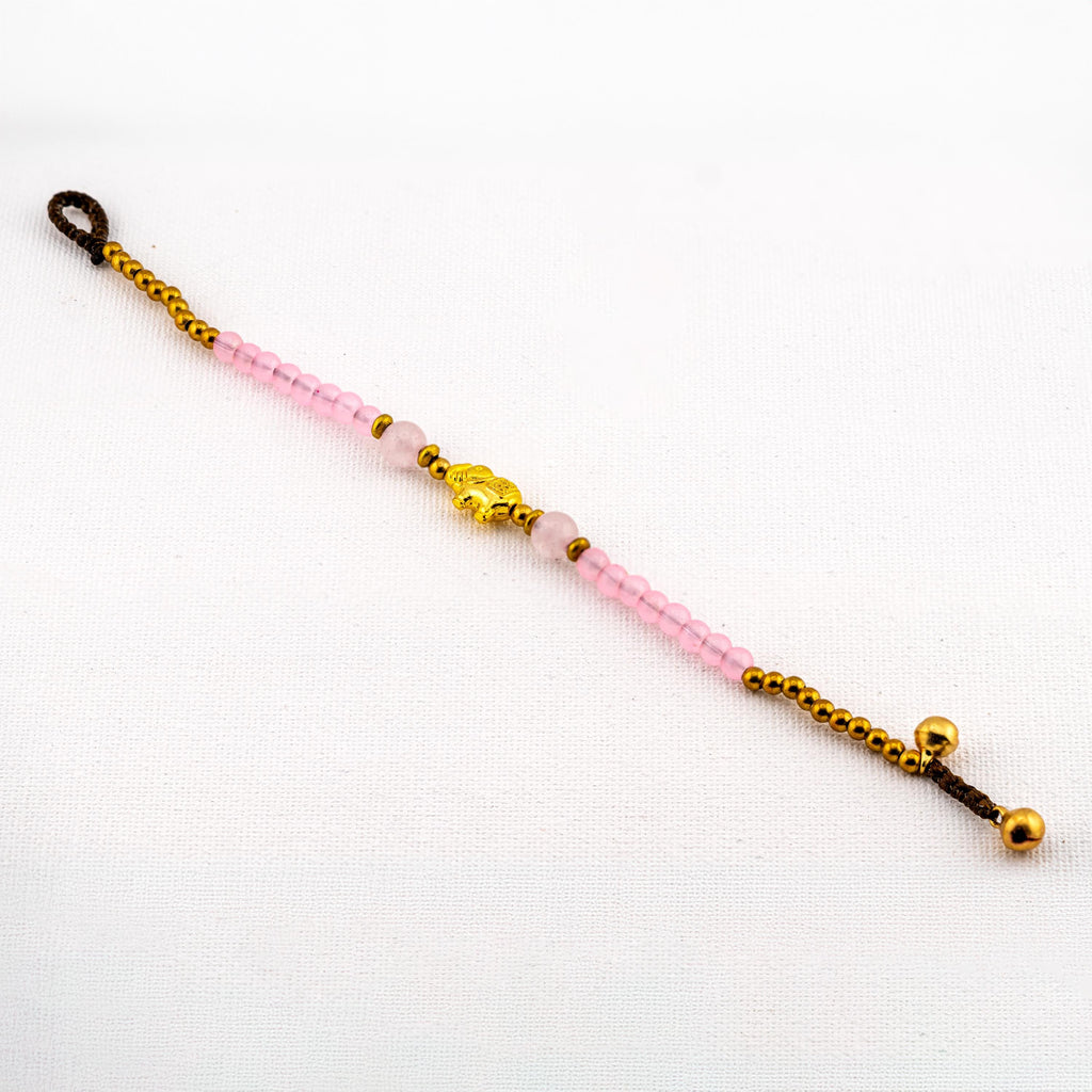 Pink Glass Elephant Bracelet for Women, Adjustable Thai Jewelry, Monk Blessed | Artisan Grace