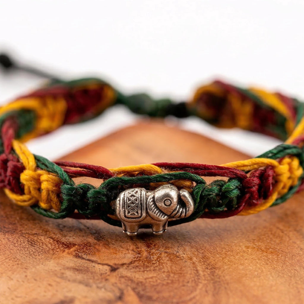 Handwoven Elephant Cord Bracelet, Adjustable Unisex Thai Jewelry, Monk Blessed | Artisan Echo