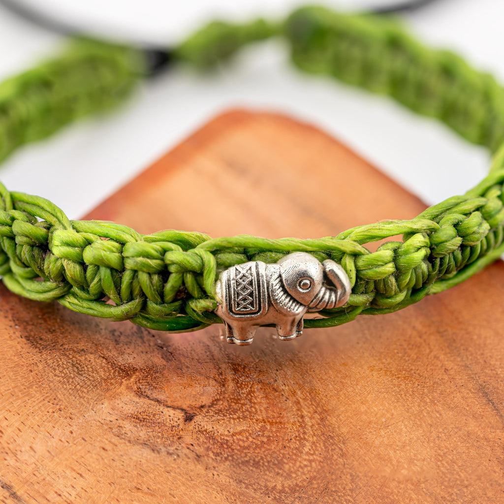 Handwoven Elephant Cord Bracelet, Adjustable Unisex Thai Jewelry, Monk Blessed | Artisan Echo