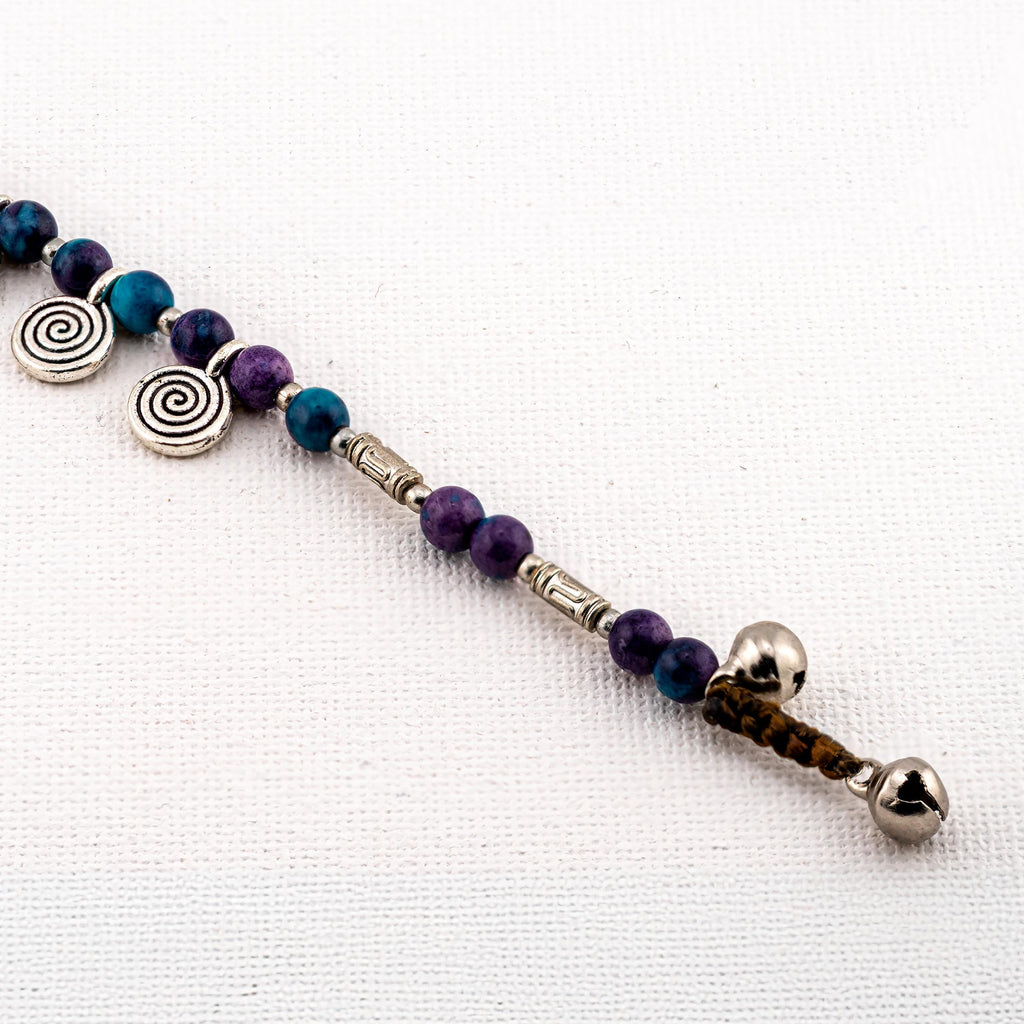 Purple Teal Stone Elephant Bracelet for Women, Thai Handmade, Monk Blessed | Artisan Spirit