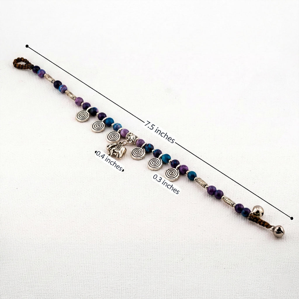 Purple Teal Stone Elephant Bracelet for Women, Thai Handmade, Monk Blessed | Artisan Spirit