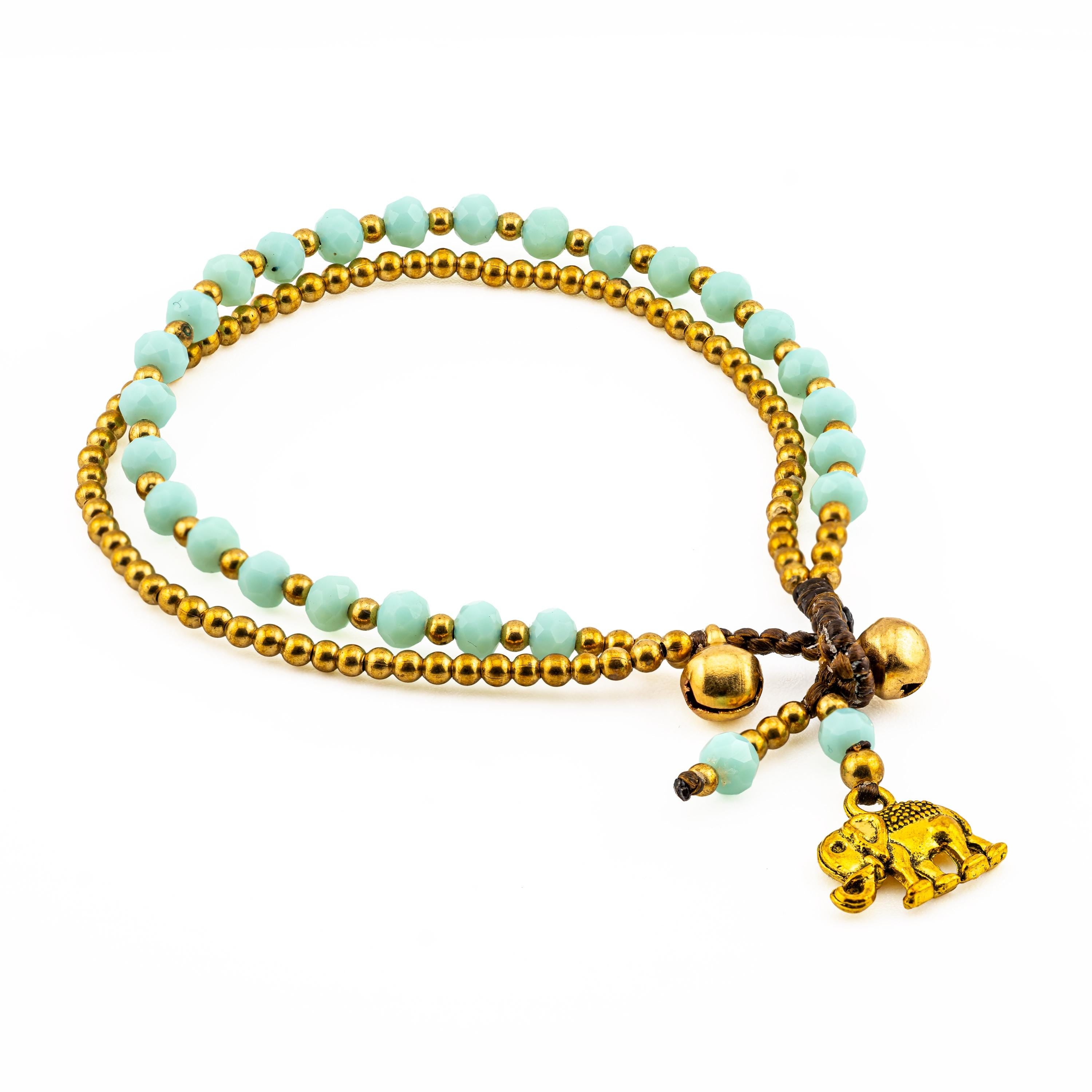 Mint Green Elephant Bracelet for Women, Thai Glass Beads, Monk Blessed | Artisan Whisper