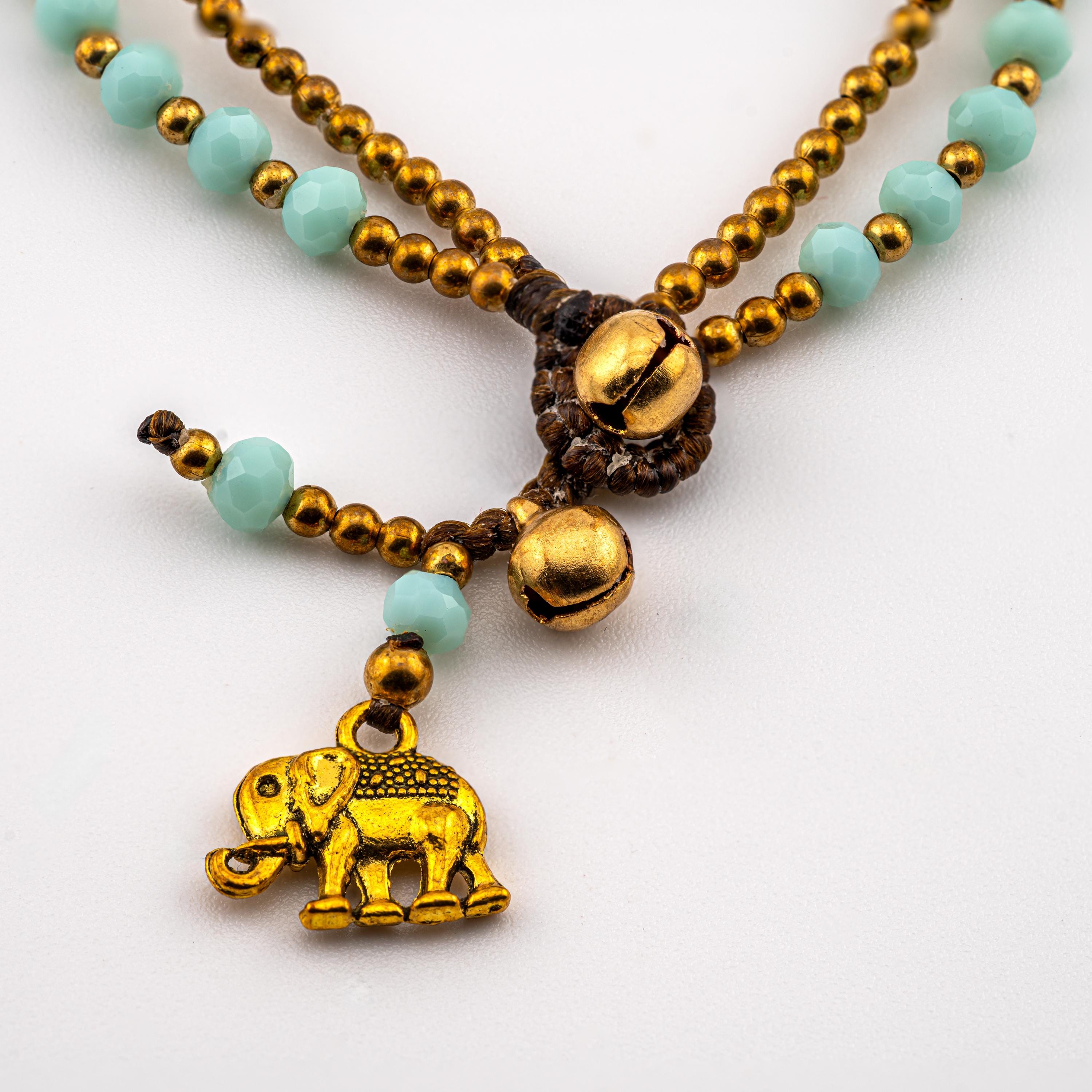 Mint Green Elephant Bracelet for Women, Thai Glass Beads, Monk Blessed | Artisan Whisper
