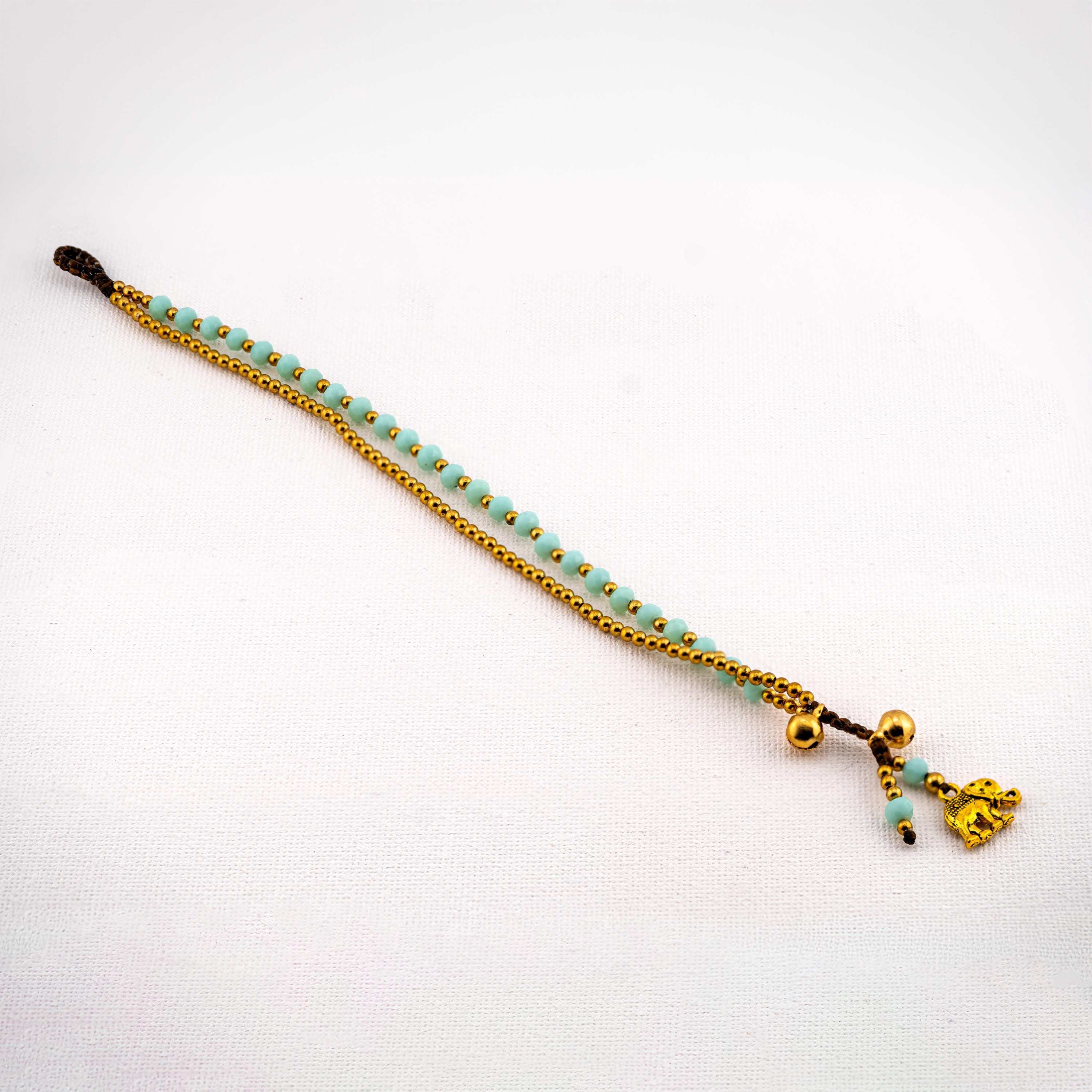 Mint Green Elephant Bracelet for Women, Thai Glass Beads, Monk Blessed | Artisan Whisper