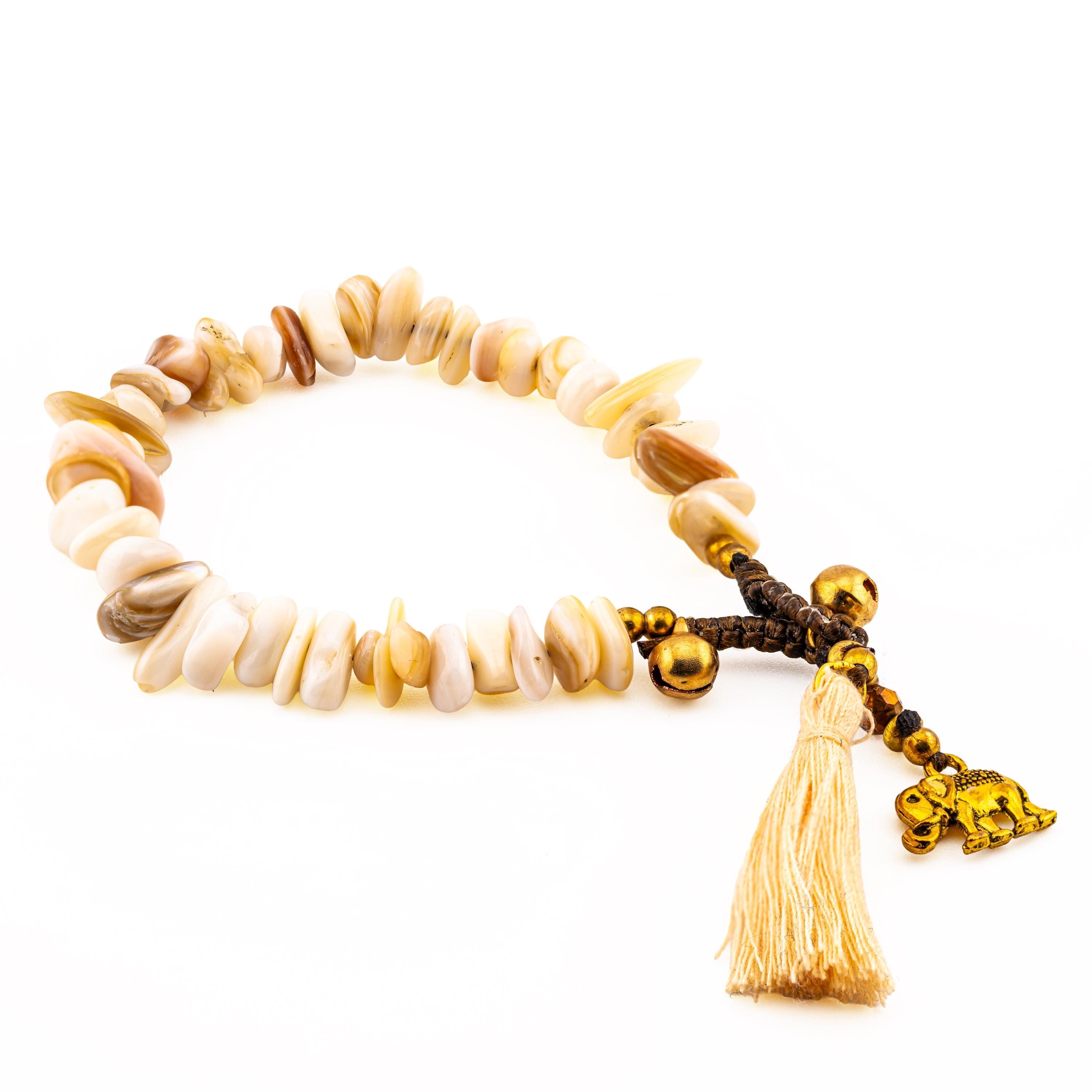 Cream Stone Elephant Bracelet for Women, Adjustable Thai Jewelry, Monk Blessed | Artisan Stone