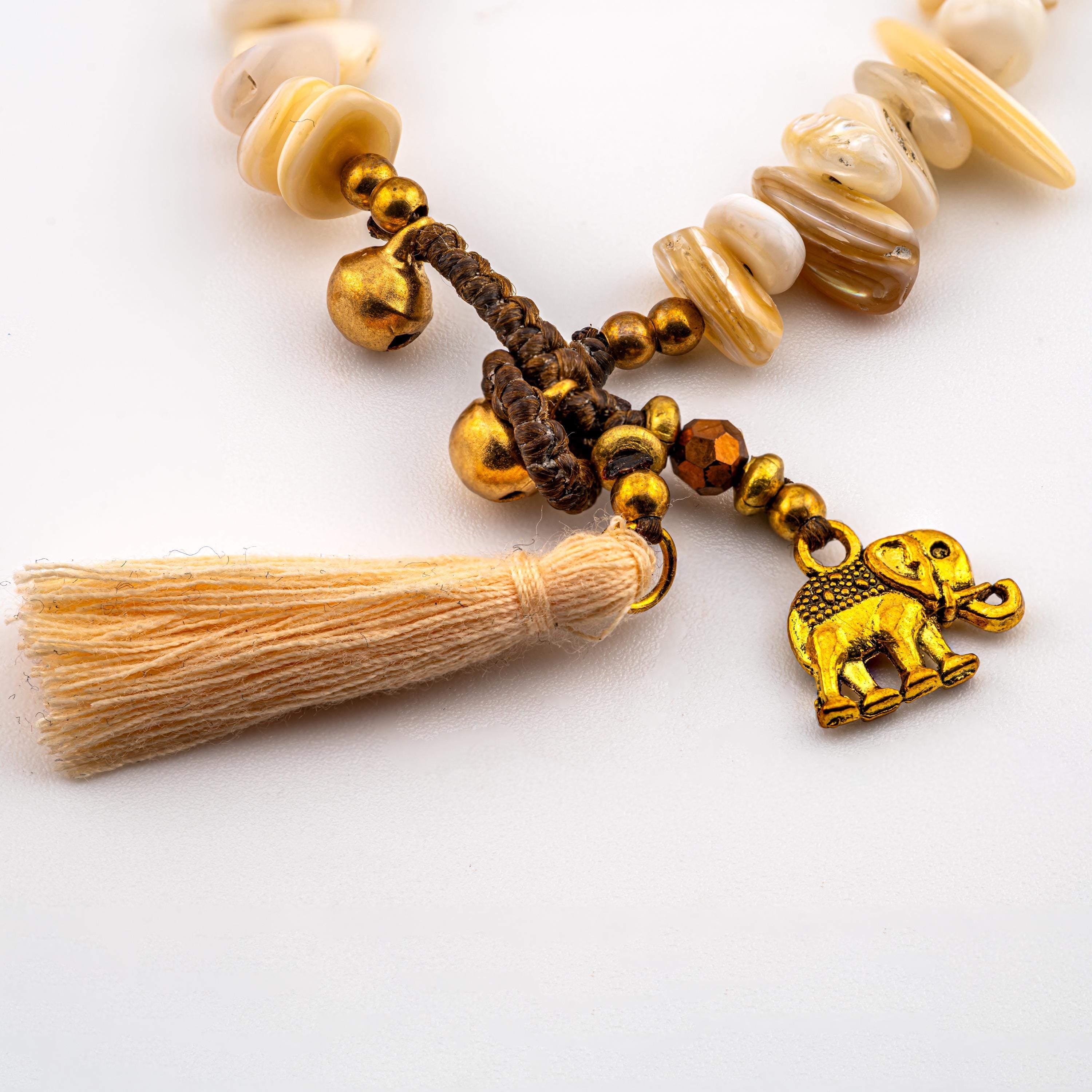 Cream Stone Elephant Bracelet for Women, Adjustable Thai Jewelry, Monk Blessed | Artisan Stone