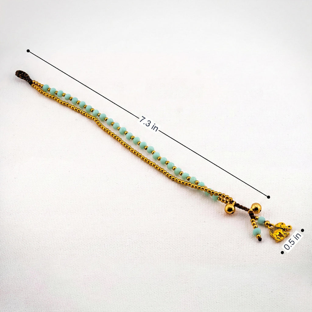 Mint Green Elephant Bracelet for Women, Thai Glass Beads, Monk Blessed | Artisan Whisper