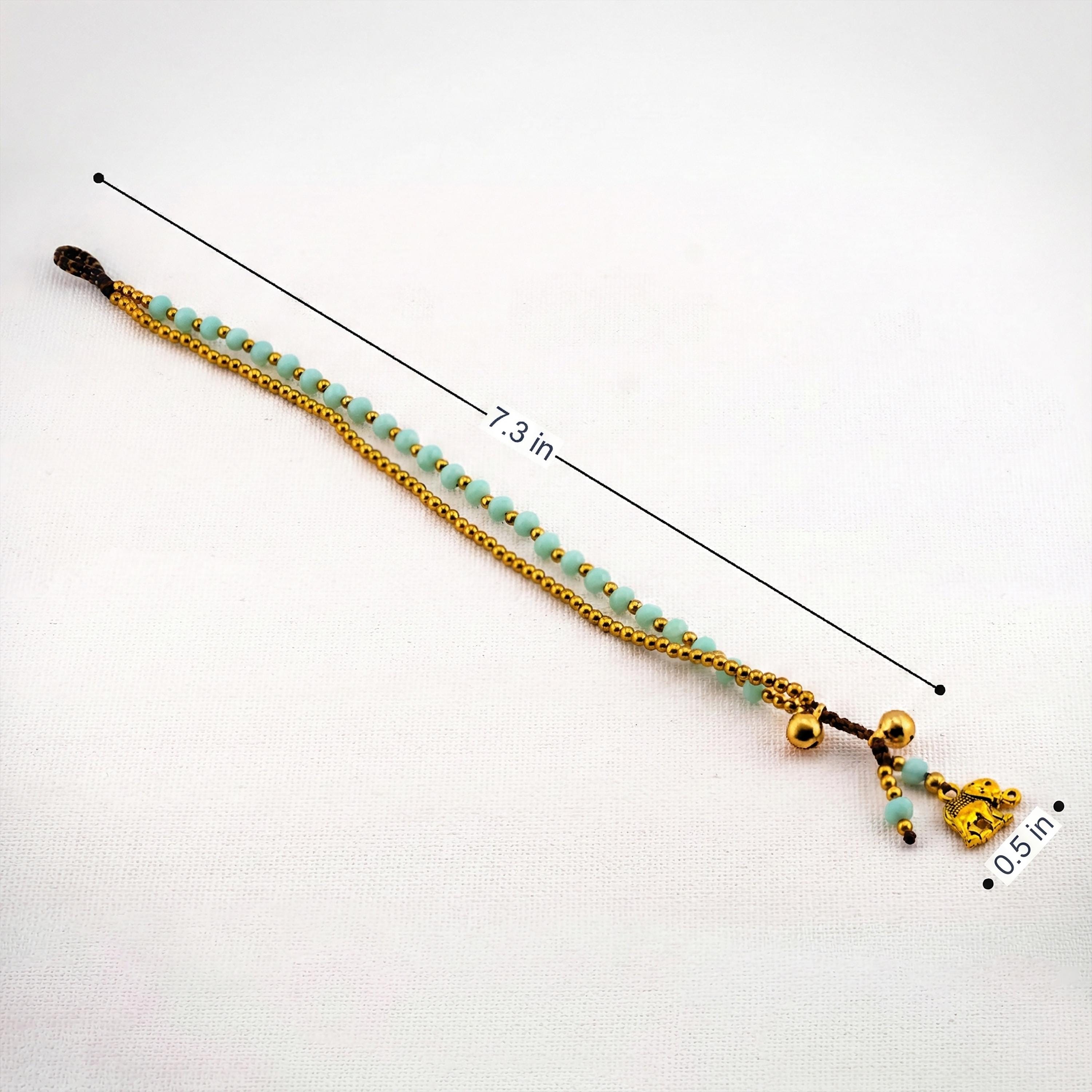 Mint Green Elephant Bracelet for Women, Thai Glass Beads, Monk Blessed | Artisan Whisper