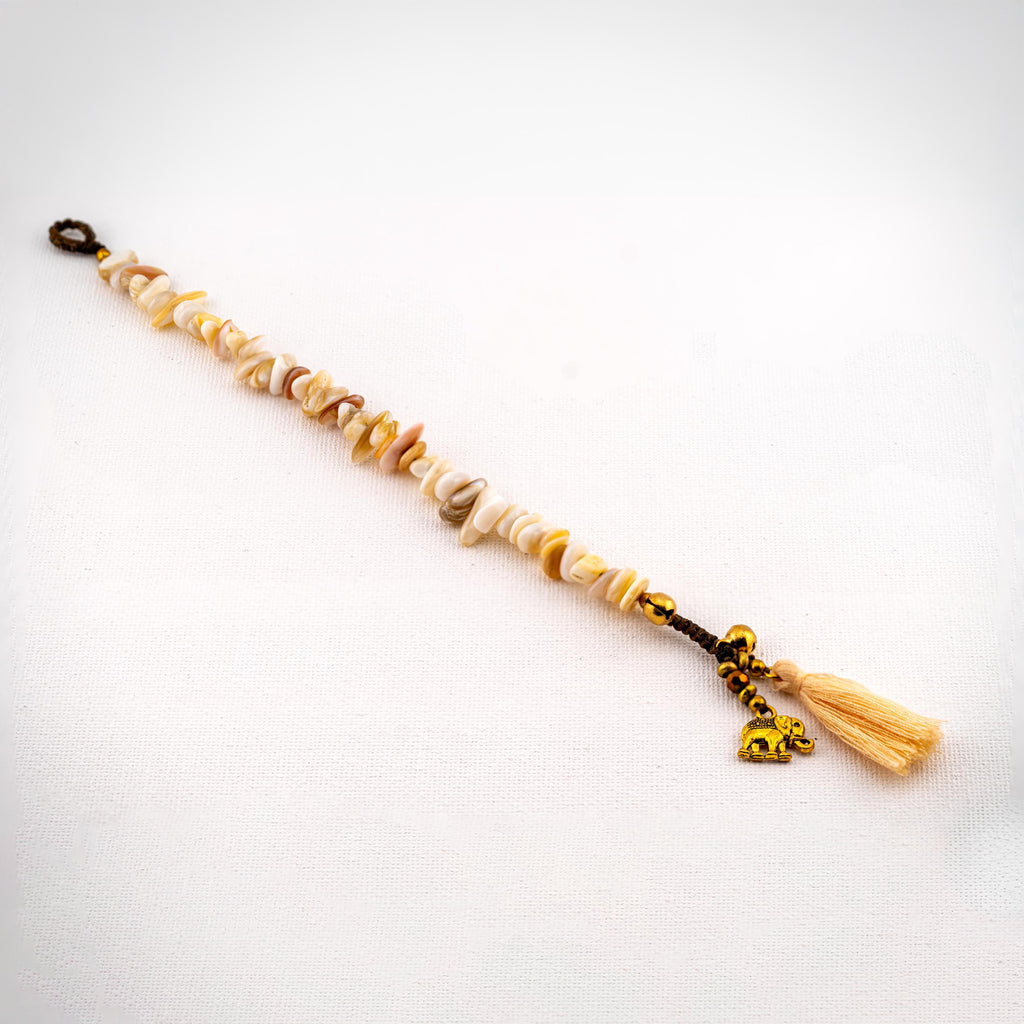 Cream Stone Elephant Bracelet for Women, Adjustable Thai Jewelry, Monk Blessed | Artisan Stone